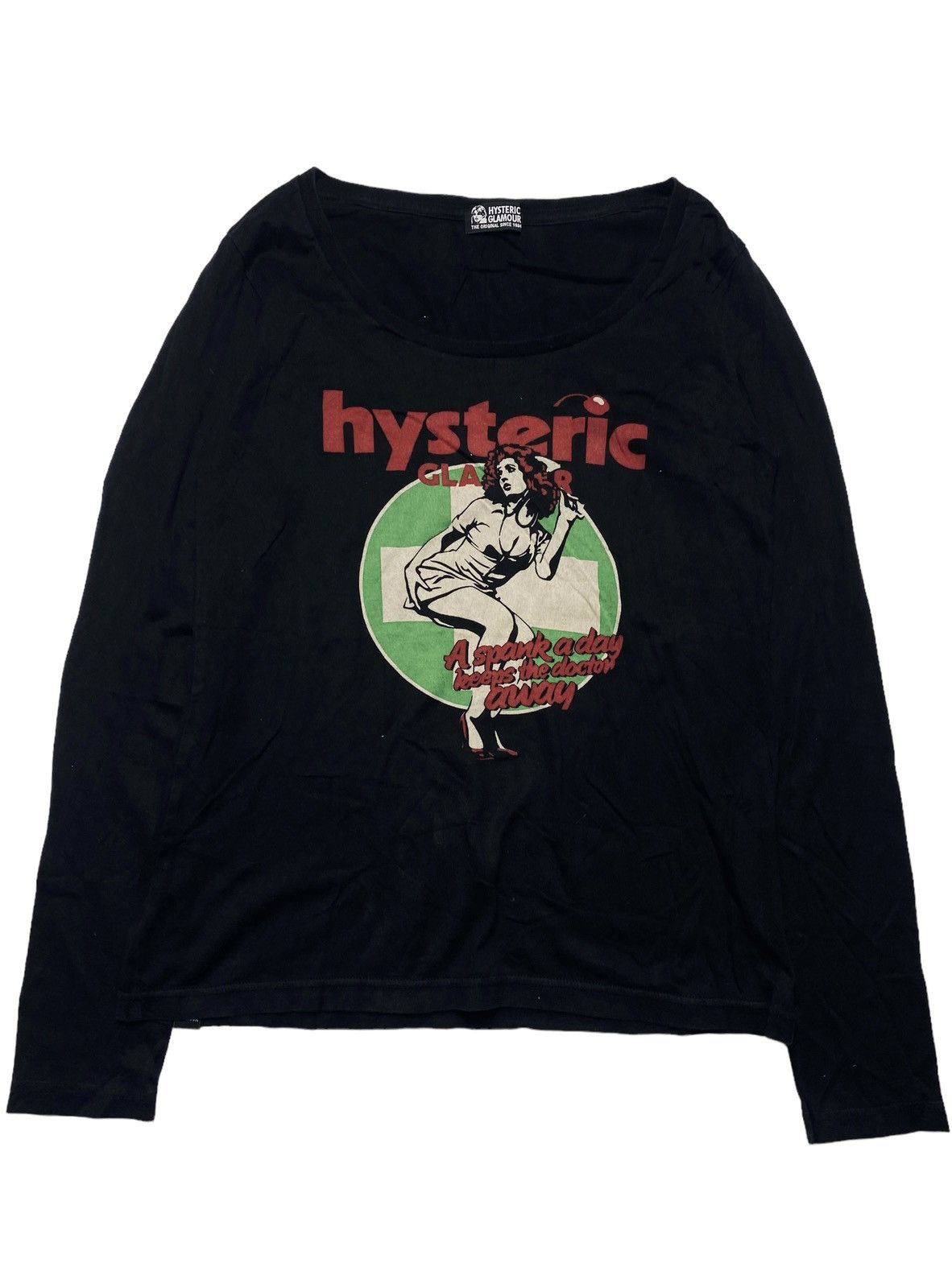 image of 2000S Hysteric Glamour Printed Erotic Nurse Girl Longsleeve in Black, Men's (Size Small)