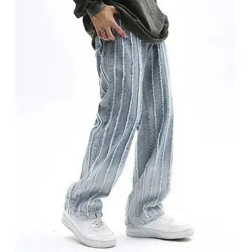 Japanese Brand Unisex Striped Frayed Ripped Tassel Jeans Pants Size US 33 - 7 Thumbnail