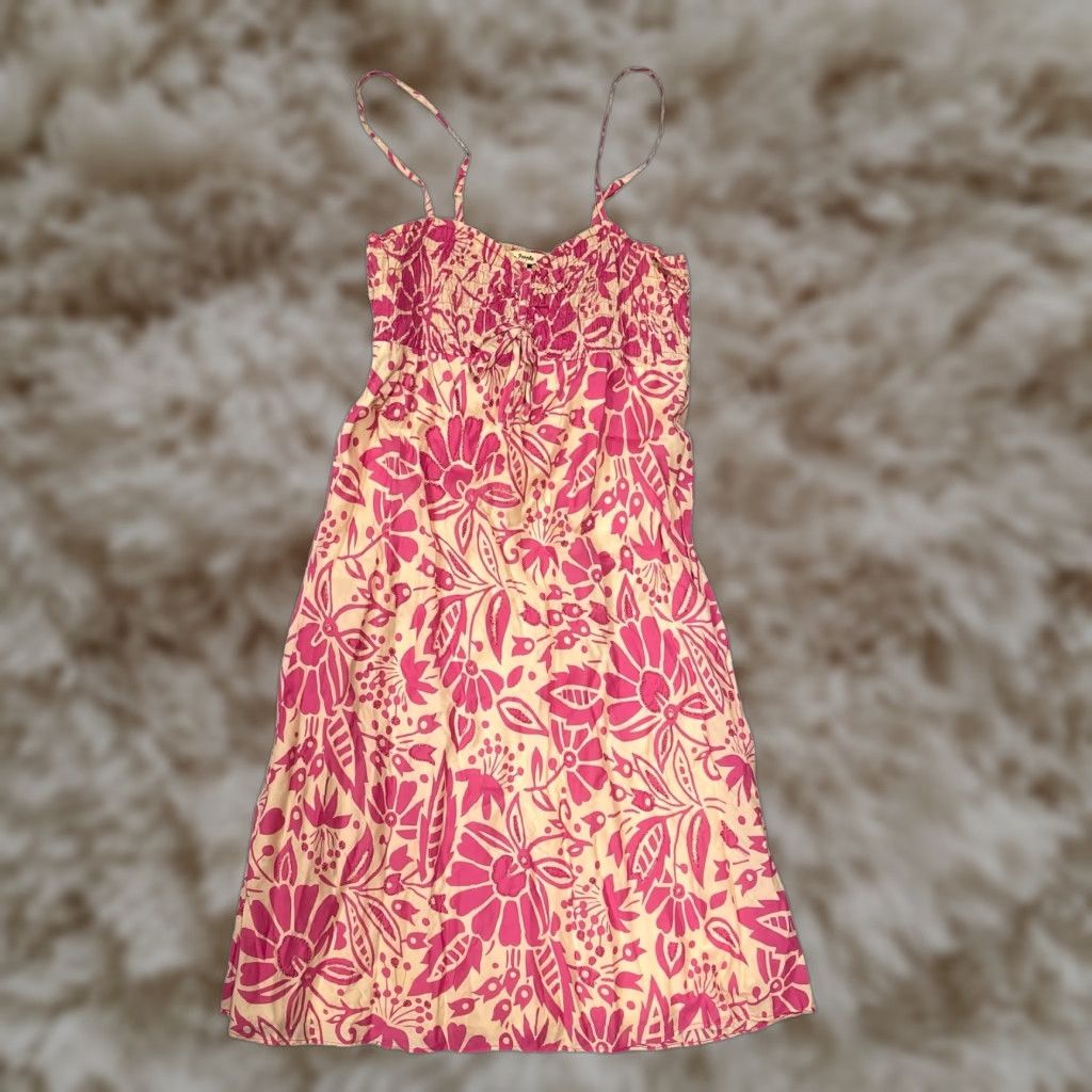 VINTAGE Free People Dress Spaghetti Strap Beaded Pink Floral Medium