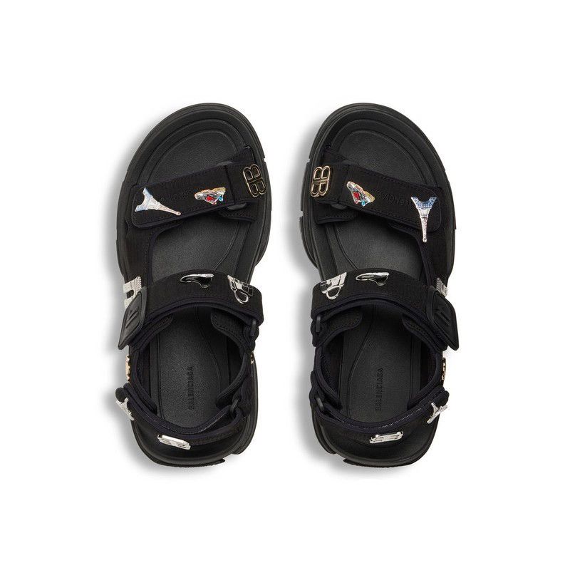 Balenciaga o1w1db10625 Tourist Sandals With Pins in Black Size US 12 / IT 42 - 4 Thumbnail