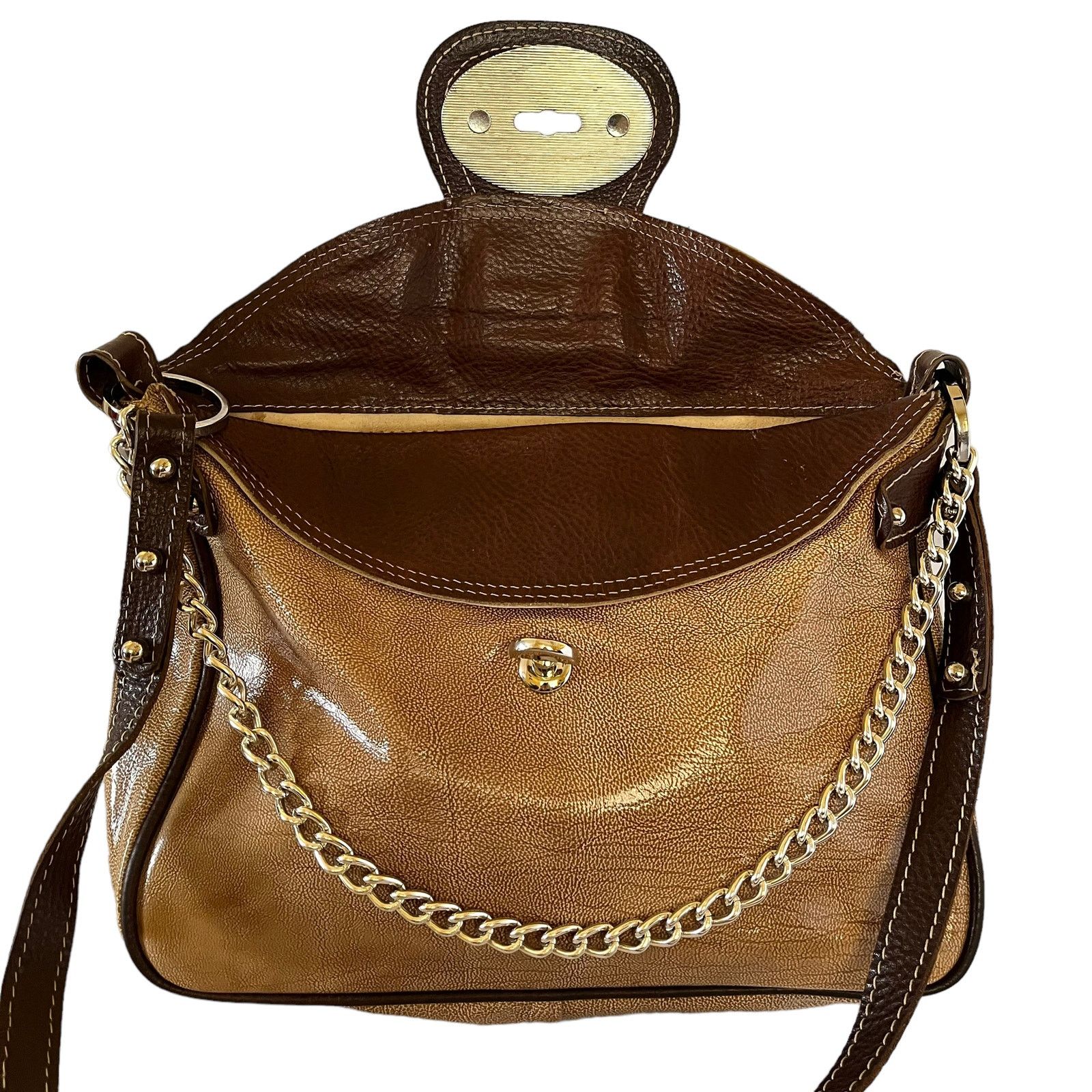 Other Vin Baker Tan Brown Patent Leather Chain Strap Satchel Bag Size ONE SIZE - 8 Thumbnail