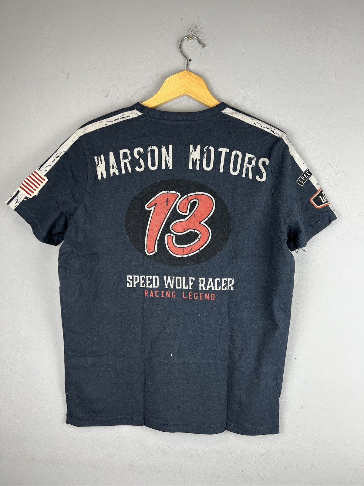Vintage CRAZY Speed Wolf Racer 13 Legend Warson Motors tee Size US L / EU 52-54 / 3 - 2 Thumbnail