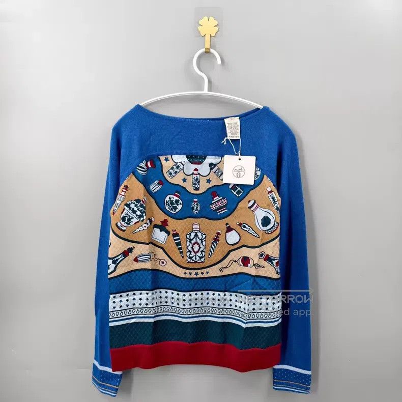 Hermes Hermes Blue Vase Series Patchwork Knit Sweater Size XXS / US 00 / IT 34 - 1 Thumbnail