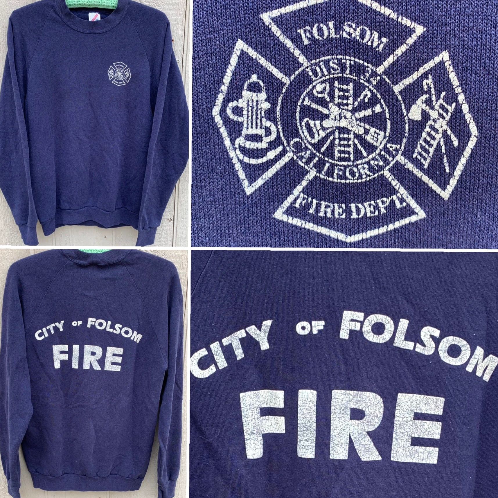 Jerzees VINTAGE Folsom Fire Dept City of Folsom Fire Raglan Sweatshirt Mens L Blue Graphic Print Pullover Crewneck Sweatshirt, 80s Era, Made in USA Size US L / EU 52-54 / 3 - 4 Thumbnail