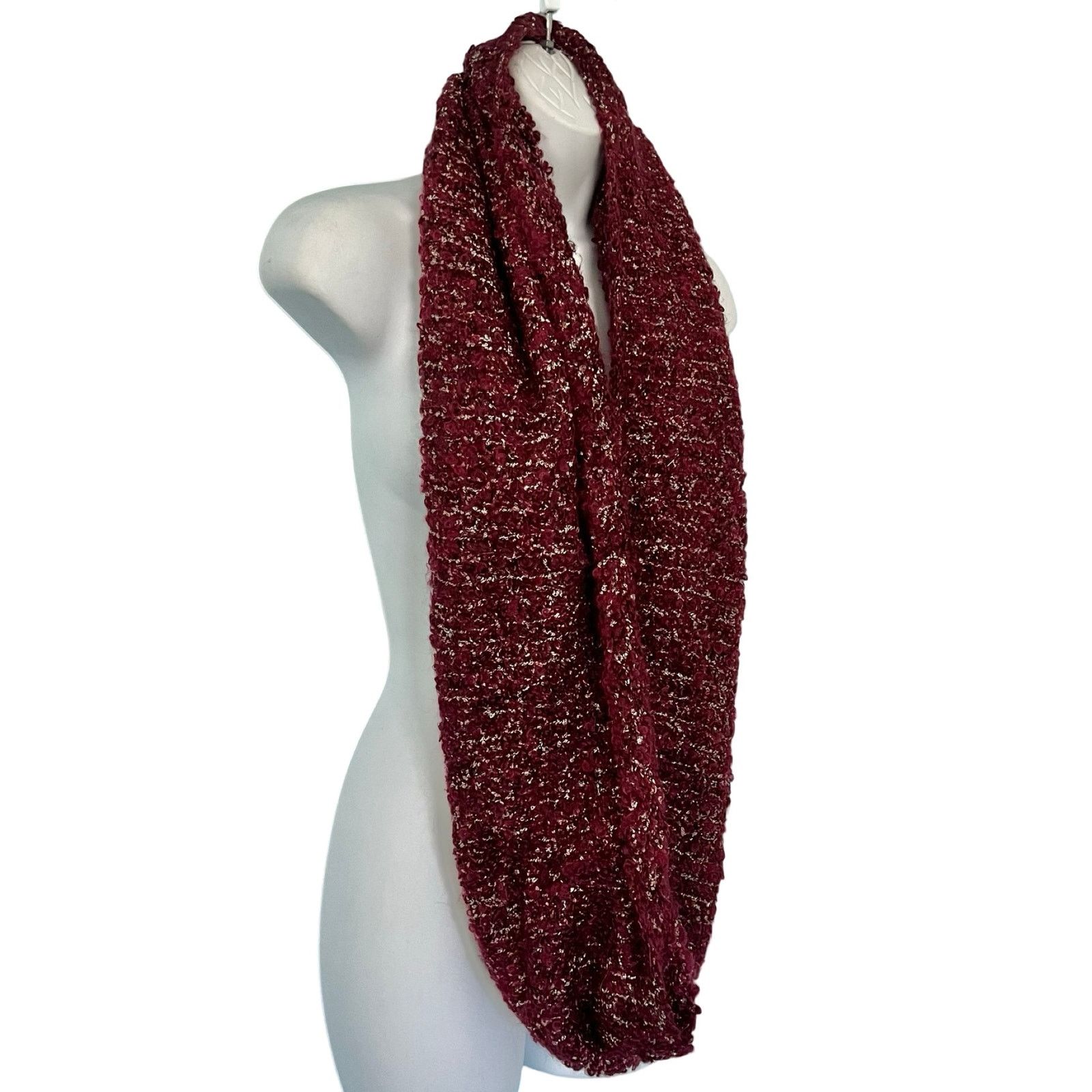 Lauren Ralph Lauren Lauren Ralph Lauren Maroon Silver Alpaca Knit Infinity Scarf Grailed