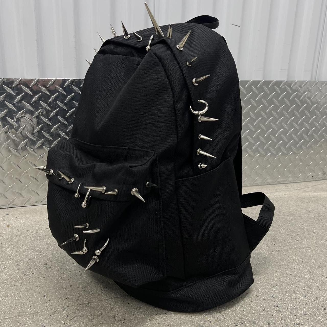 Japanese Brand Black and Silver Pierced Spiked Backpack Size ONE SIZE - 1 Thumbnail