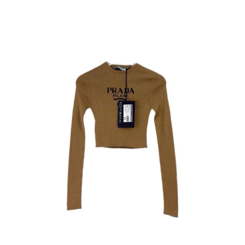 Prada Prada Size 36 Khaki letter logo elastic knitwear 2502-Next Size US XS / EU 42 / 0 - 1 Thumbnail
