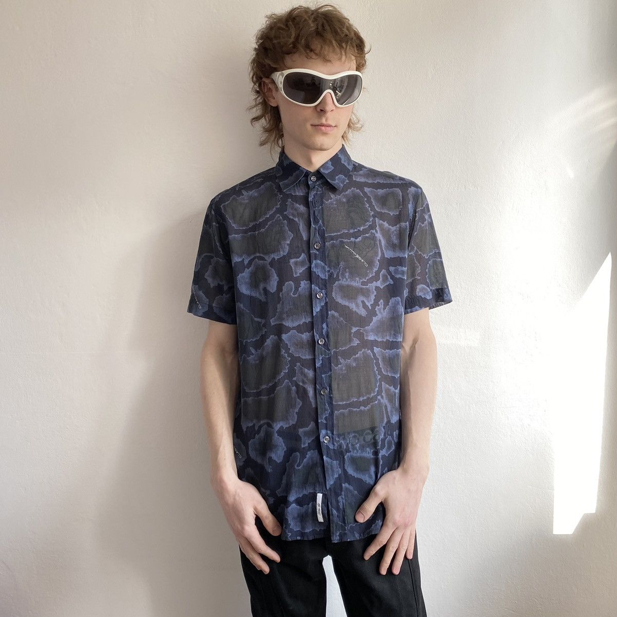 Roberto Cavalli Class blue light abstract shirt