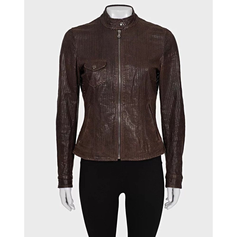 Dolce & Gabbana Dolce & Gabbana Brown Perforated Leather Jacket Sz.42/M Size M / US 6-8 / IT 42-44 - 1 Thumbnail