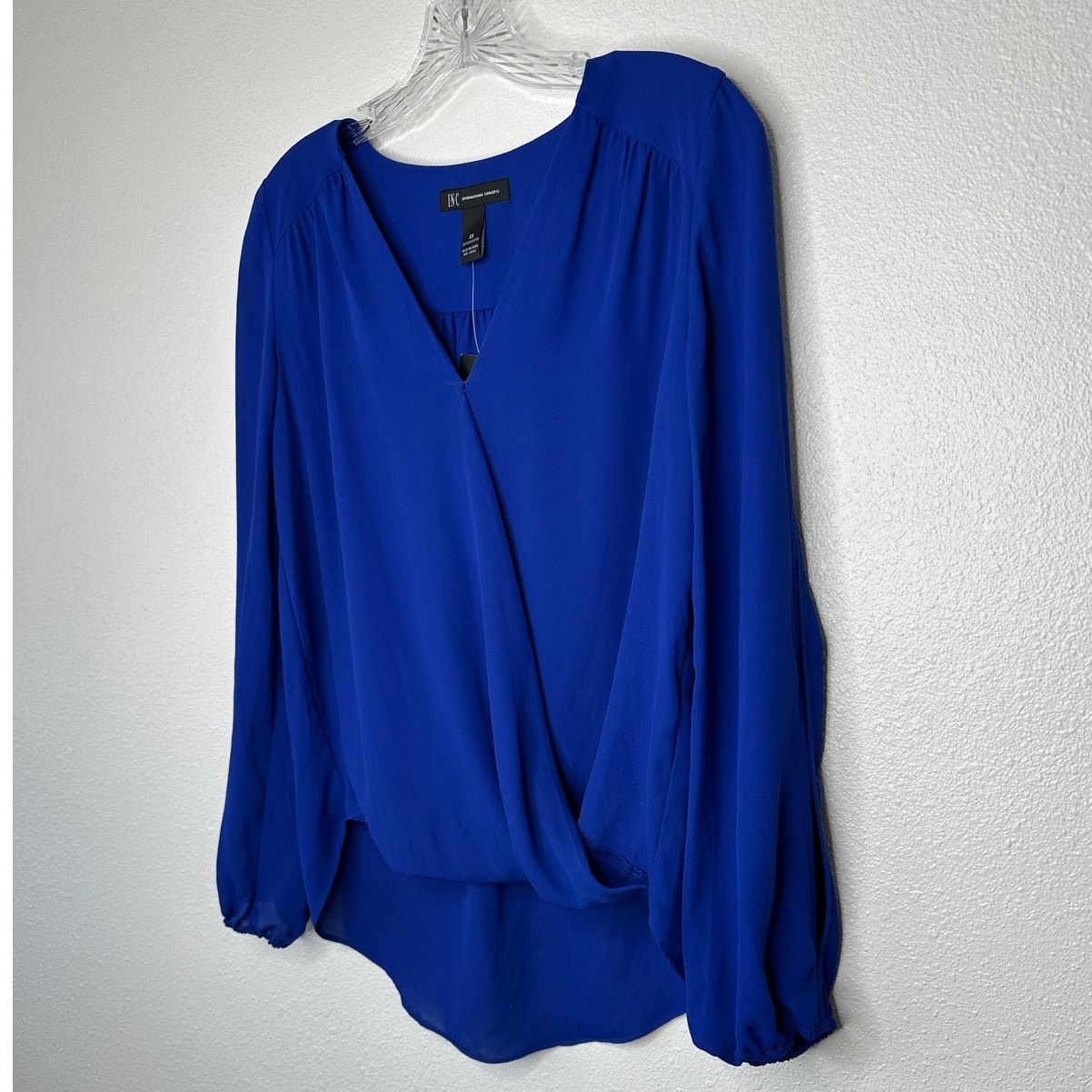 Other NWT INC Blue VNeck Faux Wrap Long Sleeve High-Low Blouse XS Size XS / US 0-2 / IT 36-38 - 3 Thumbnail