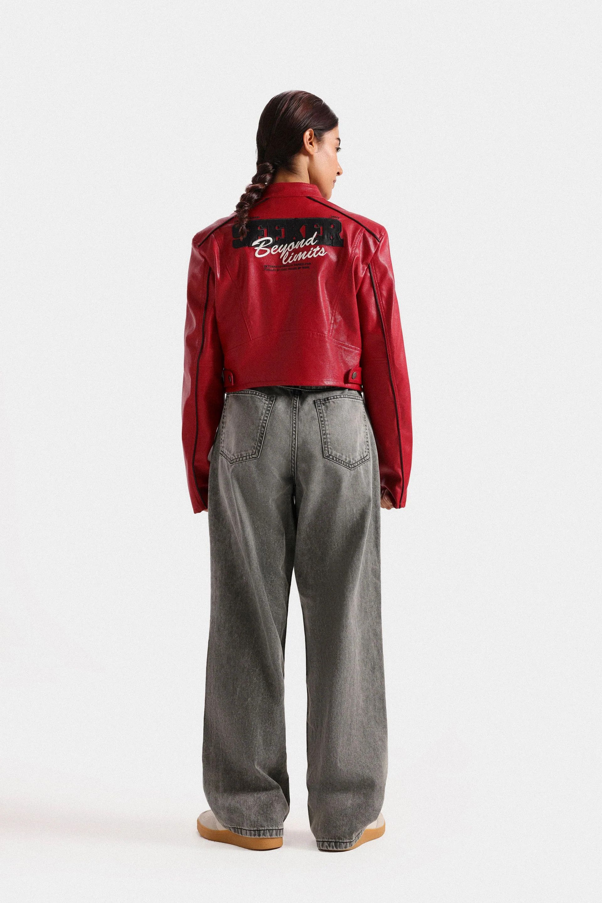 Other Red Faux Leather Jacket Women – Cropped Vegan Leather Jacket Size S / US 4 / IT 40 - 4 Thumbnail
