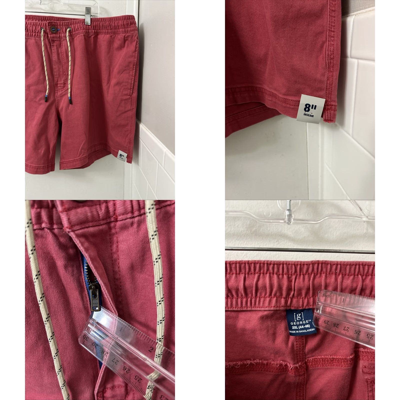 George George Twill Shorts Mens 2XL Red Elastic Waist 8" Inseam NWT Jeans? Size US 44 / EU 60 - 8 Thumbnail