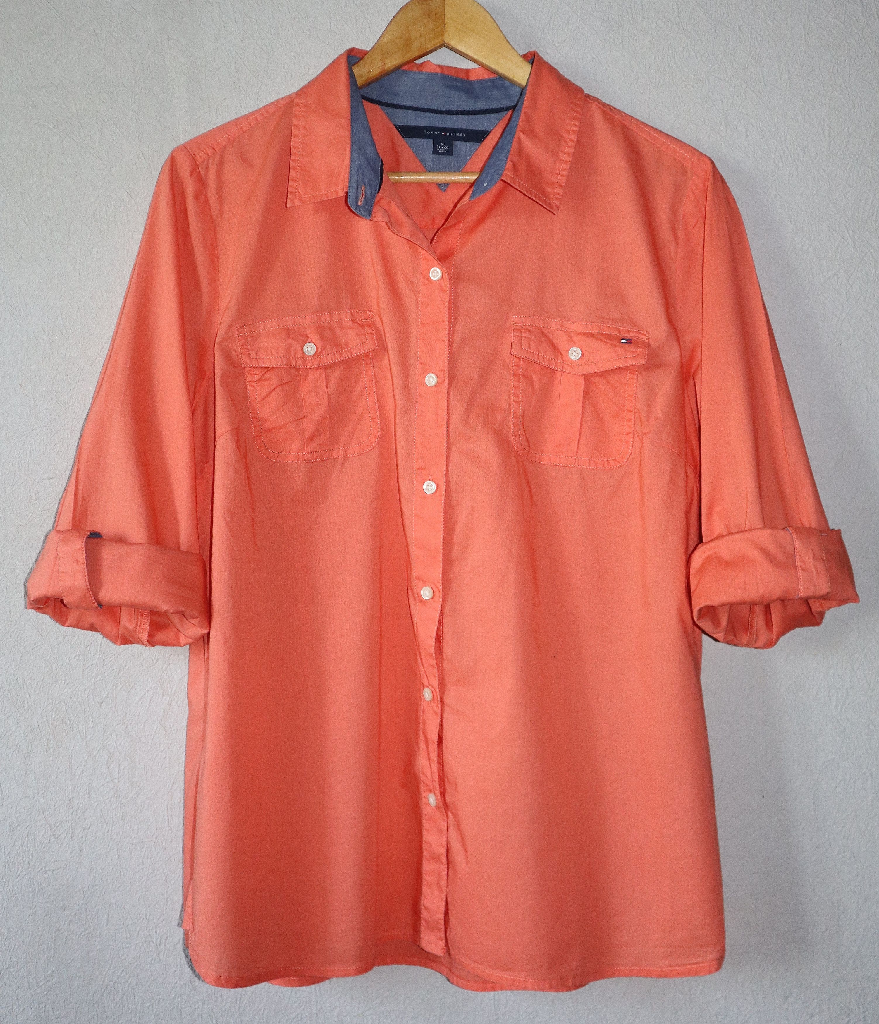 Tommy Hilfiger Orange Long Sleeve Button-Down Shirt Blouse Size XL / US 12-14 / IT 48-50 - 3 Thumbnail