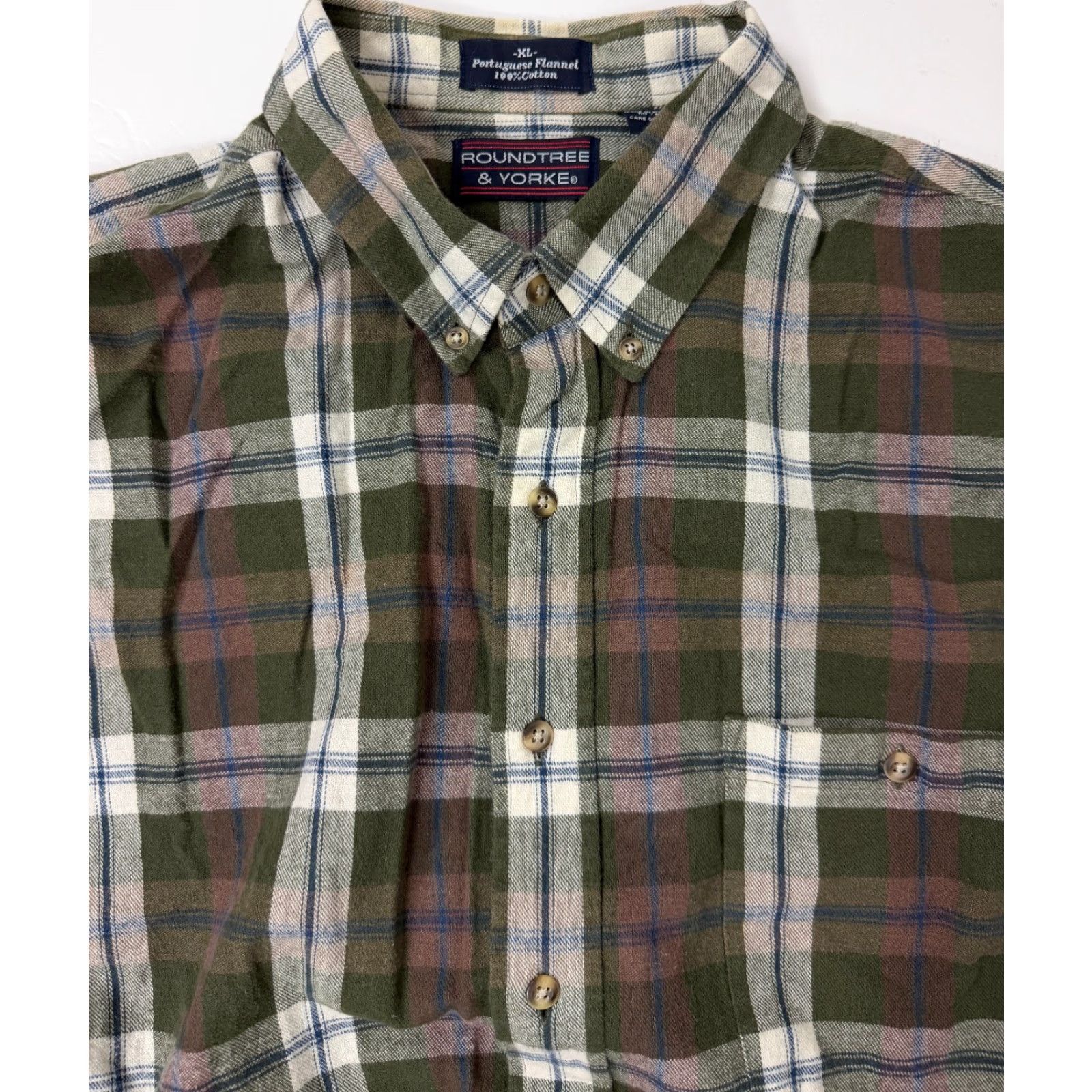Roundtree & Yorke VINTAGE Roundtree & Yorke Flannel Shirt Men XL Olive Plaid Cotton 90s 90s Grunge Hipster Outdoor Preppy Button-Up Collared Long Sleeve Size US XL / EU 56 / 4 - 2 Thumbnail