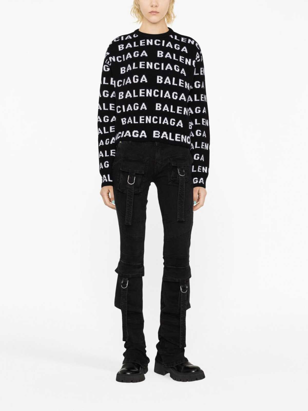 Balenciaga o1tr1nto0126 Bal Horizontal Allover Cropped Sweater in Black Size L / US 10 / IT 46 - 4 Thumbnail