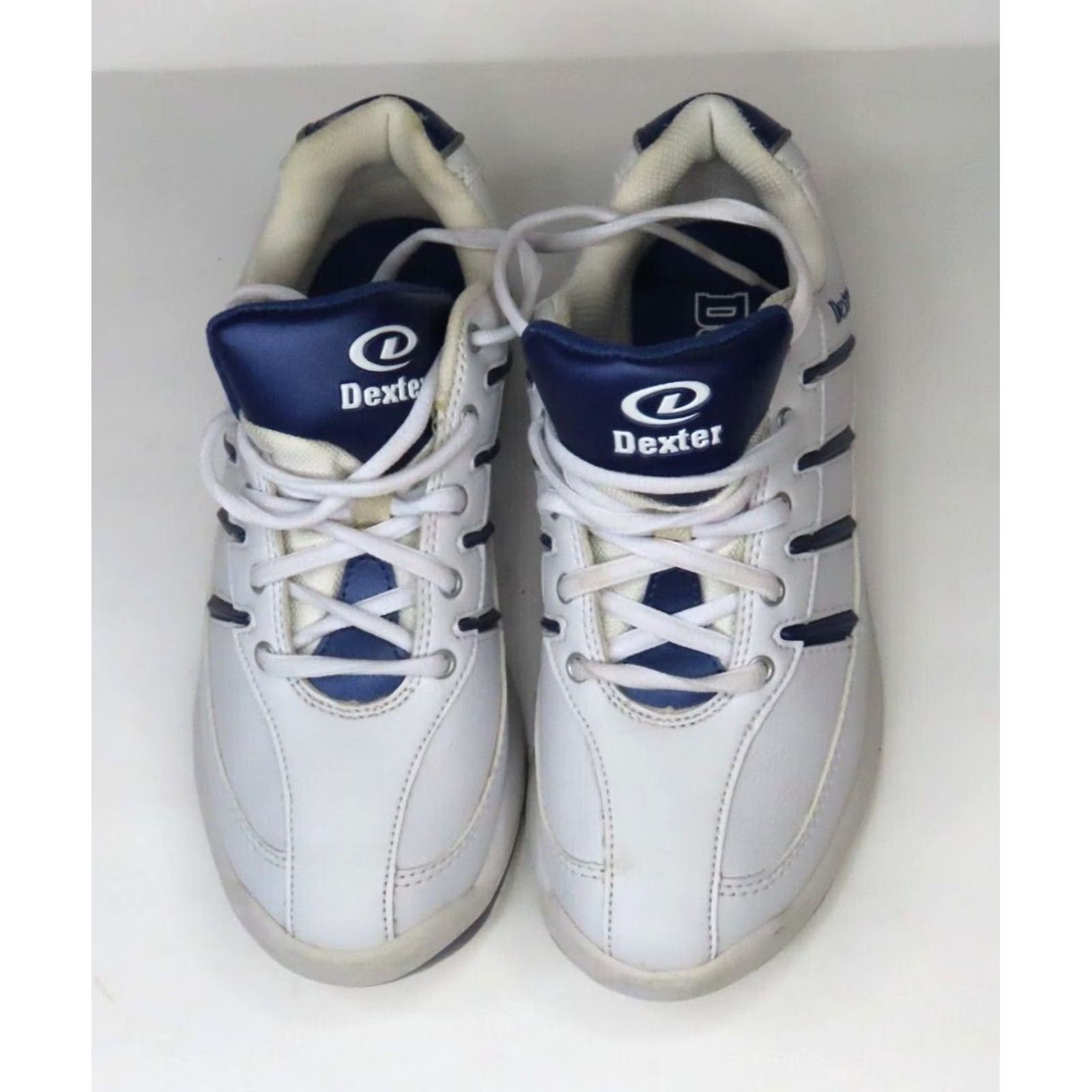 Vintage Dexter Womens Sneaker B4416-3 White Blue Lace Up Casual Low Top Size 7 US 37 Leather Man Made Insole Athletic Womens, Used Small Number of Times Size US 7 / IT 37 - 2 Thumbnail