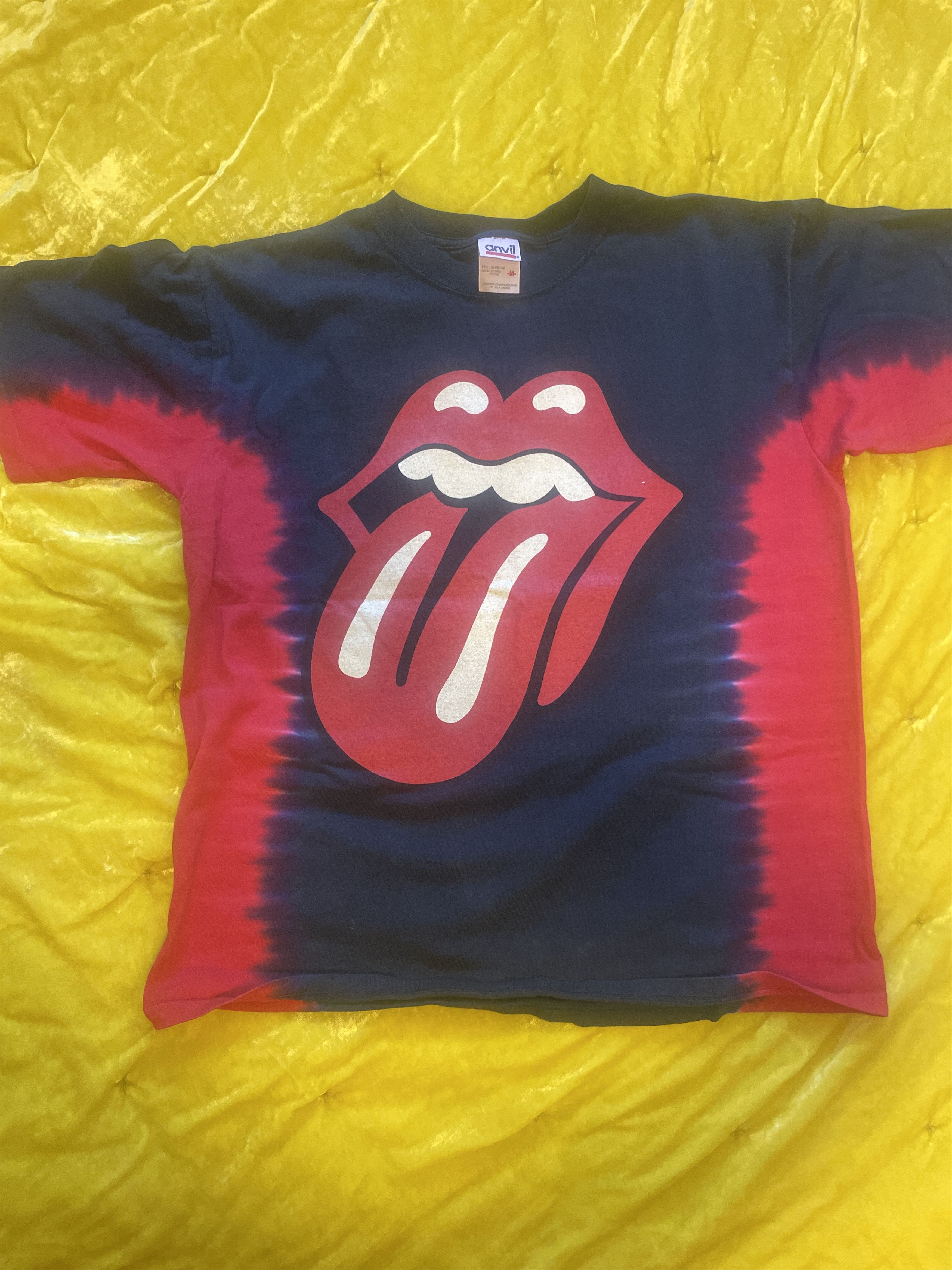 image of Anvil Vintage 1995 Rolling Stones Tie-Dye Band Tee in Red Black White, Men's (Size Medium)