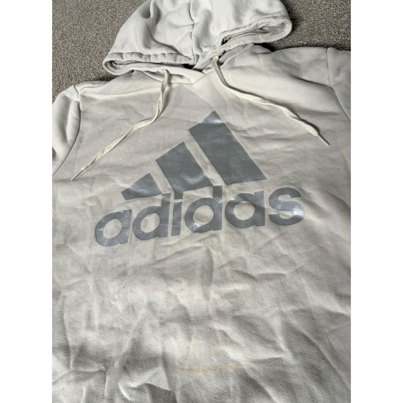 Adidas Adidas Hoodie Mens XL Beige Pullover Fleece Big Logo Graphic Sweatshirt Athletic Size US XL / EU 56 / 4 - 3 Thumbnail