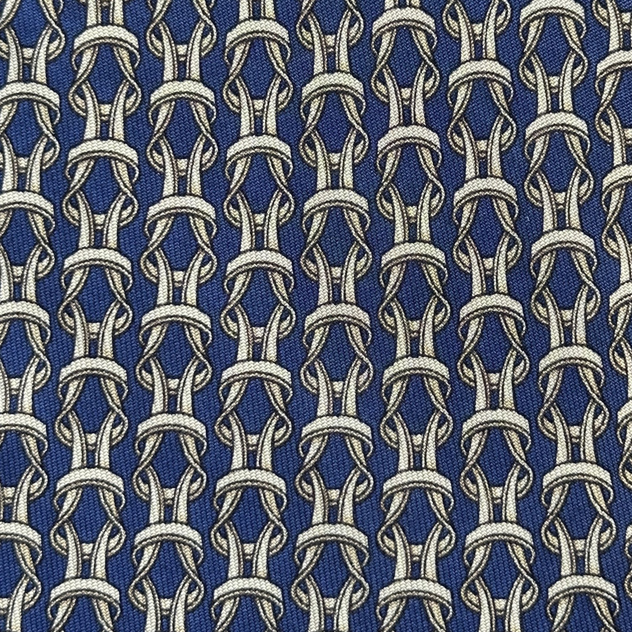 Hermes Tie Silk Chain Link Yellow on Dark Blue Size ONE SIZE - 5 Thumbnail