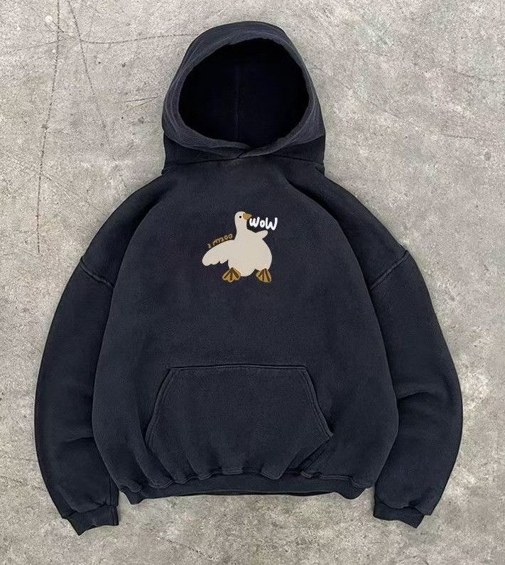 Vintage Black washed retro cartoon duck print hoodie y2k Size US L / EU 52-54 / 3 - 1 Thumbnail