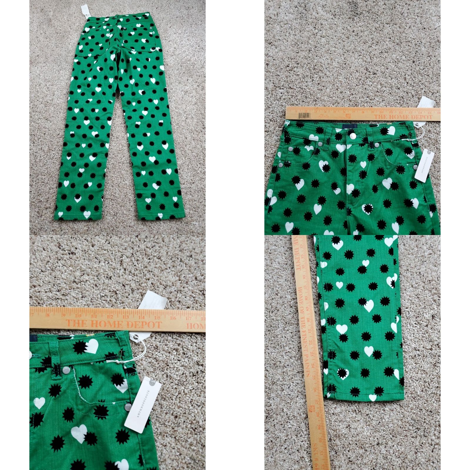 Anthropologie VINTAGE Anthropologie Maeve The Cigarette Slim Jeans Size 26 Green Heart Print Denim NWT Size 26" / US 2 / IT 38 - 8 Thumbnail
