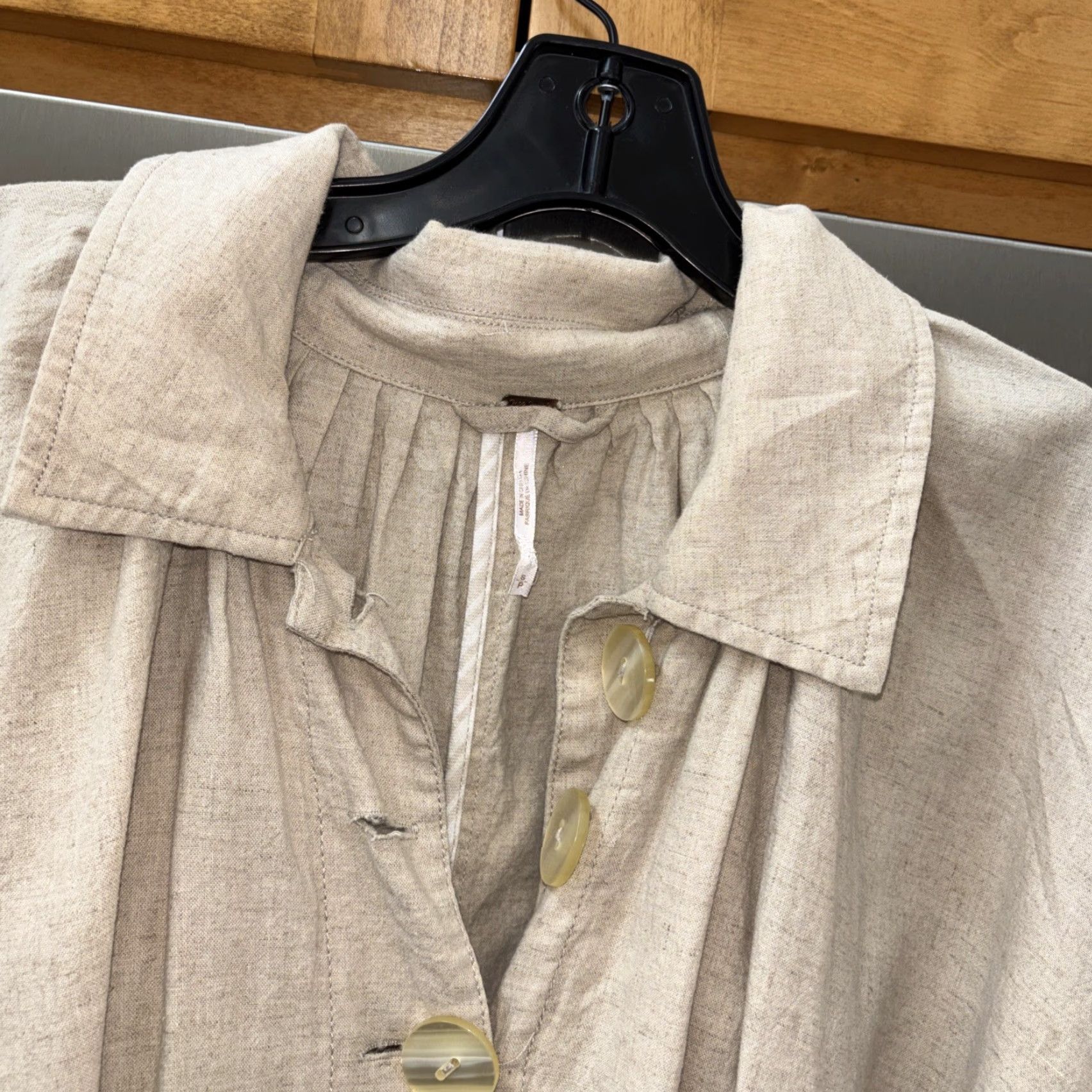 Free People VINTAGE Free People Meet Me In Montauk Linen Duster Sand S Button Up Belt Pockets Tan Size ONE SIZE - 6 Thumbnail