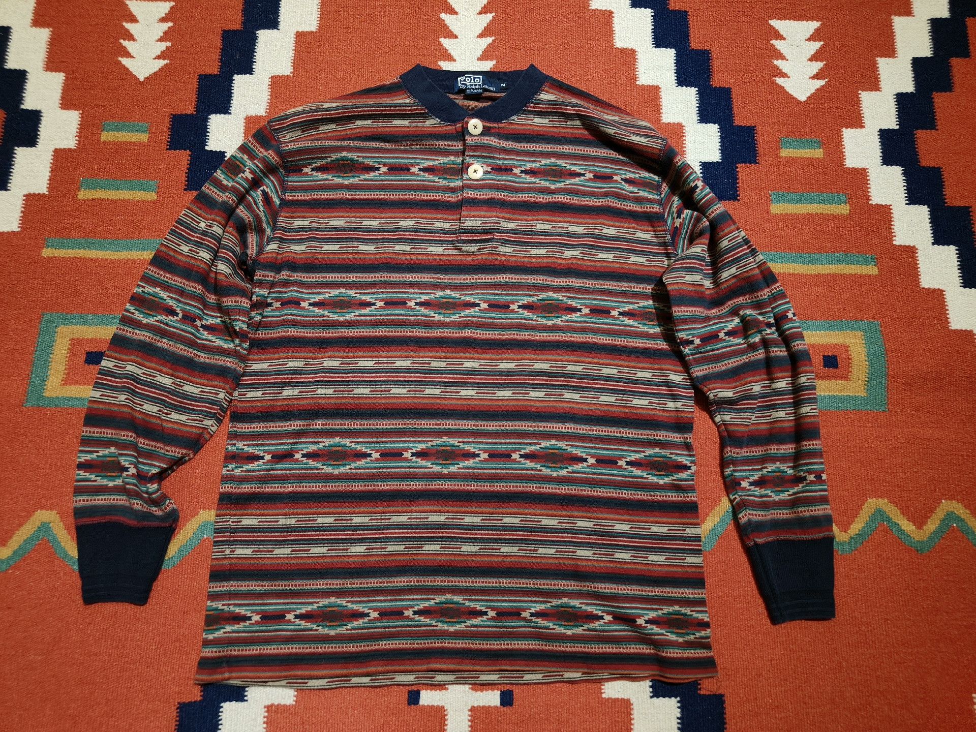 RRL Ralph Lauren Vintage RRL Southwestern Henley Sweater Size US M / EU 48-50 / 2 - 1 Thumbnail