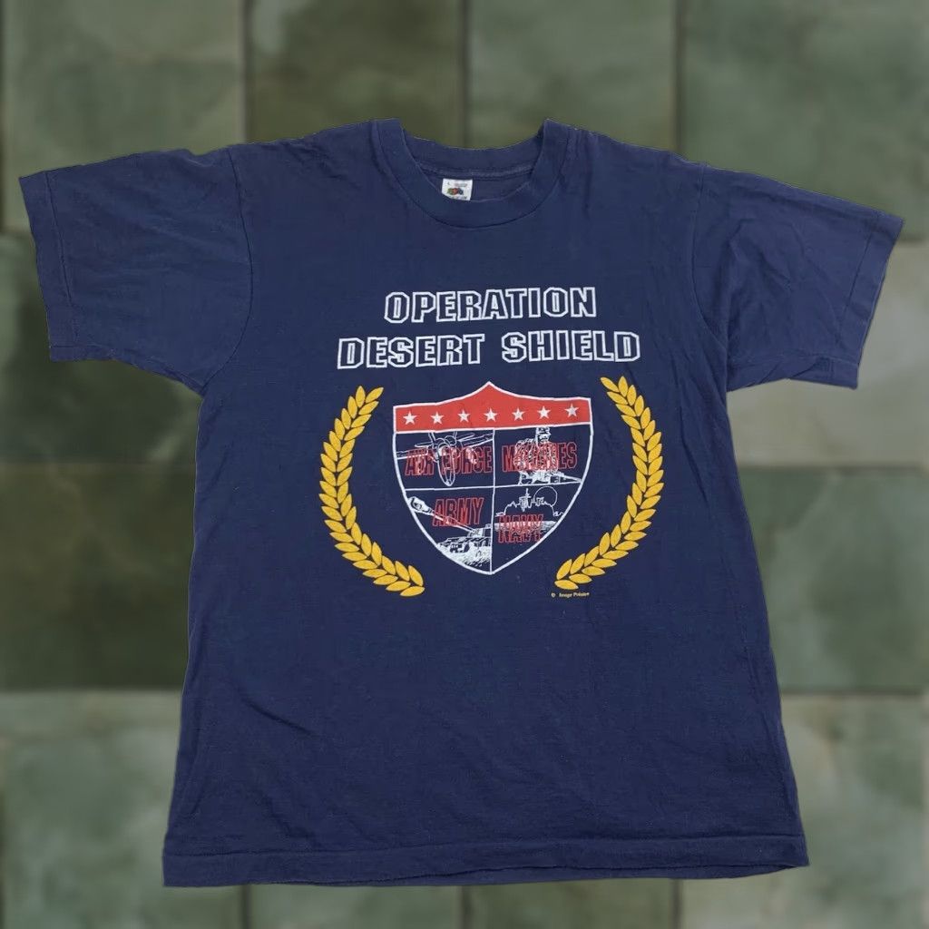 Fruit Of The Loom VINTAGE Operation Desert Shield Shirt Adult Large Blue United States Military Fruit of the Loom Shirt Mens 90s Military Size US L / EU 52-54 / 3 - 1 Thumbnail