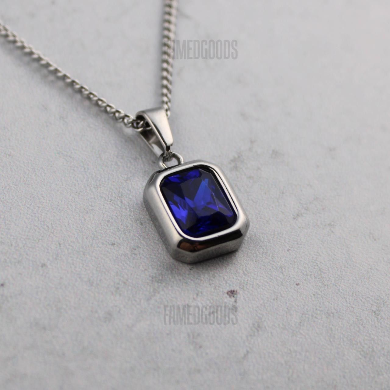 Jewelry Silver Sapphire Cubic Zirconia Pendant Chain Necklace Size ONE SIZE - 5 Thumbnail