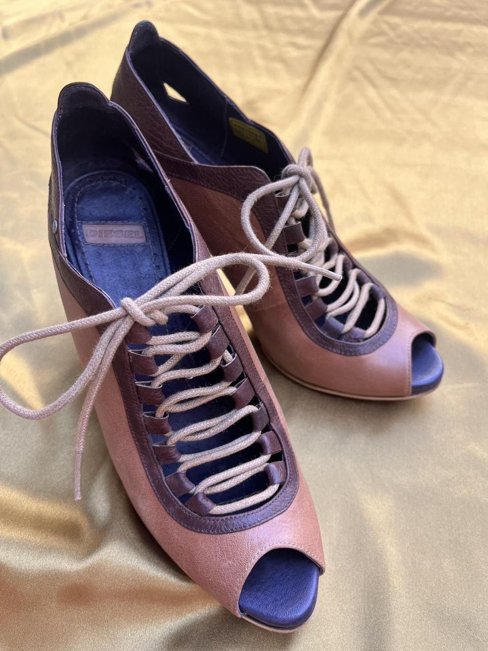 Diesel Diesel Brown Lace-Up Peep Toe Heels Size US 7 / IT 37 - 3 Thumbnail