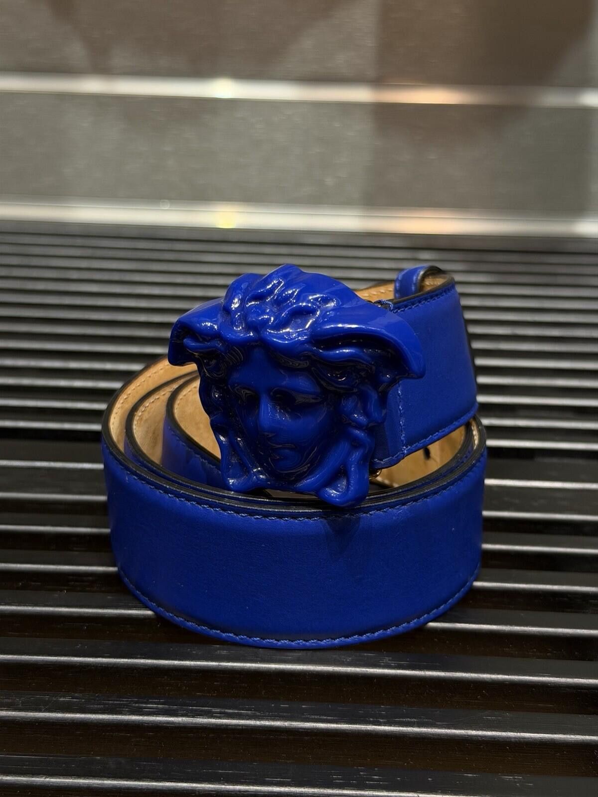 Versace Versace Medusa-Buckle Blue Slim Leather Belt 80 (32) $425 Size ONE SIZE - 4 Thumbnail