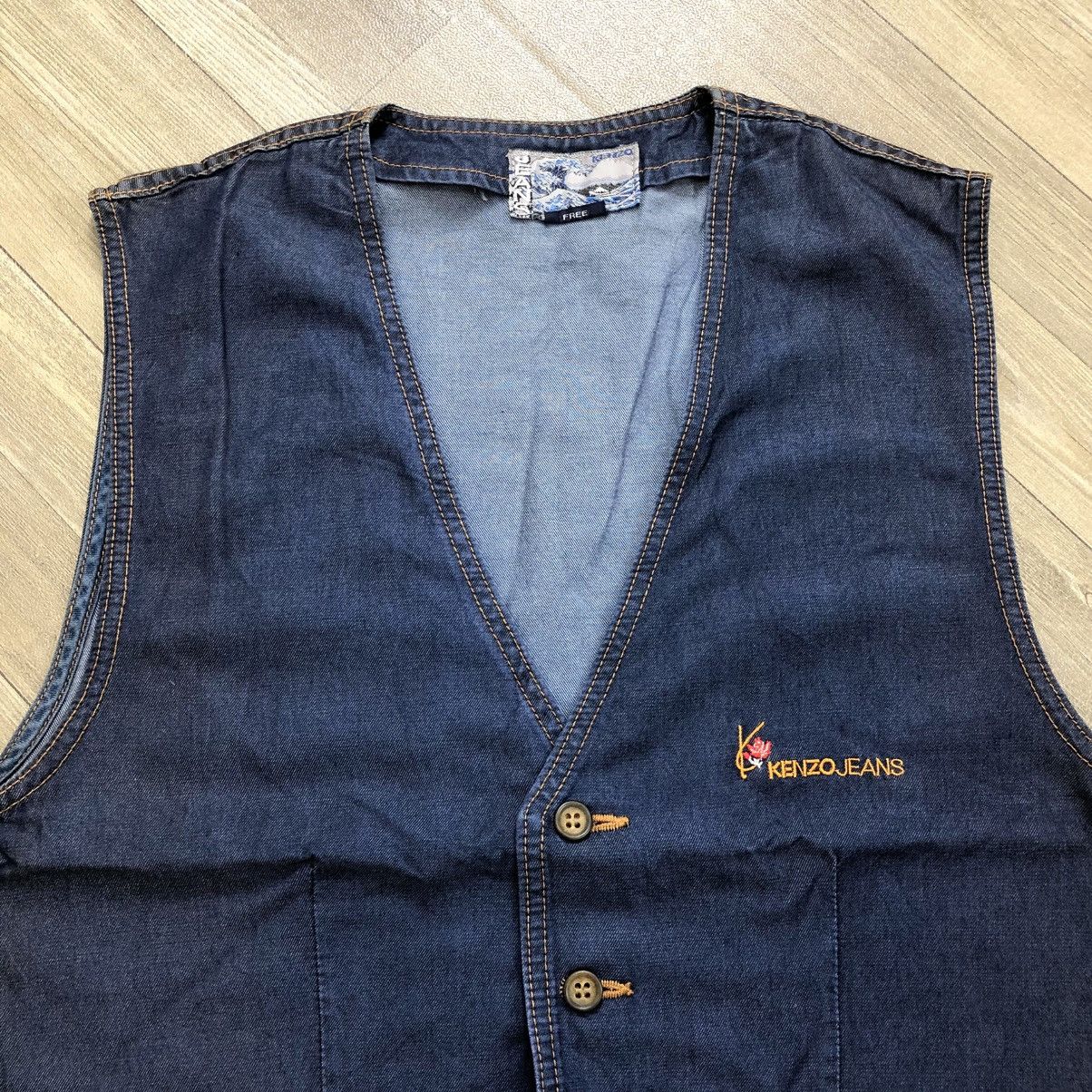 Japanese Brand × Kenzo × Vintage Vintage Kenzo Jeans Asian Double Pocket Denim Vest Size M / US 6-8 / IT 42-44 - 2 Thumbnail