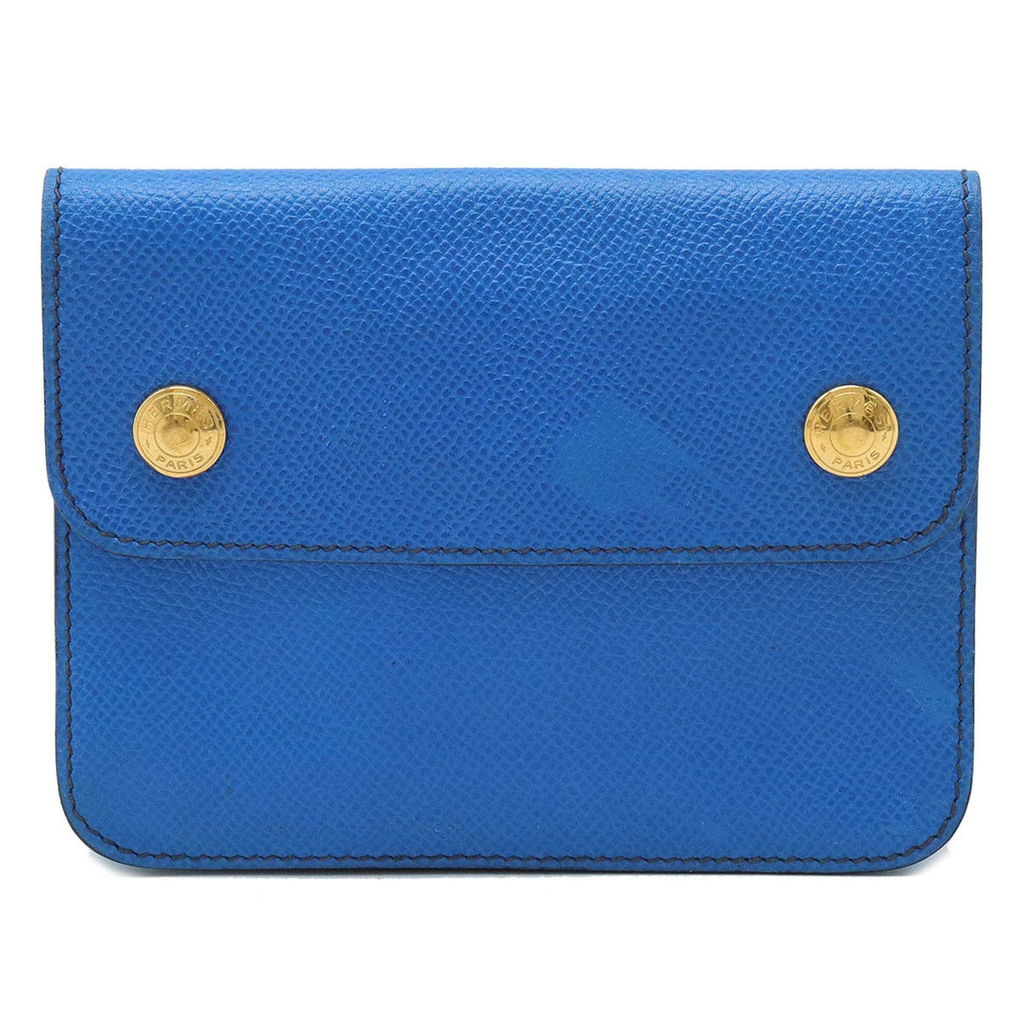 image of Hermes Pochette Green Waist Pouch Bag Cushvel Leather Blue ○T Engraved, Women's