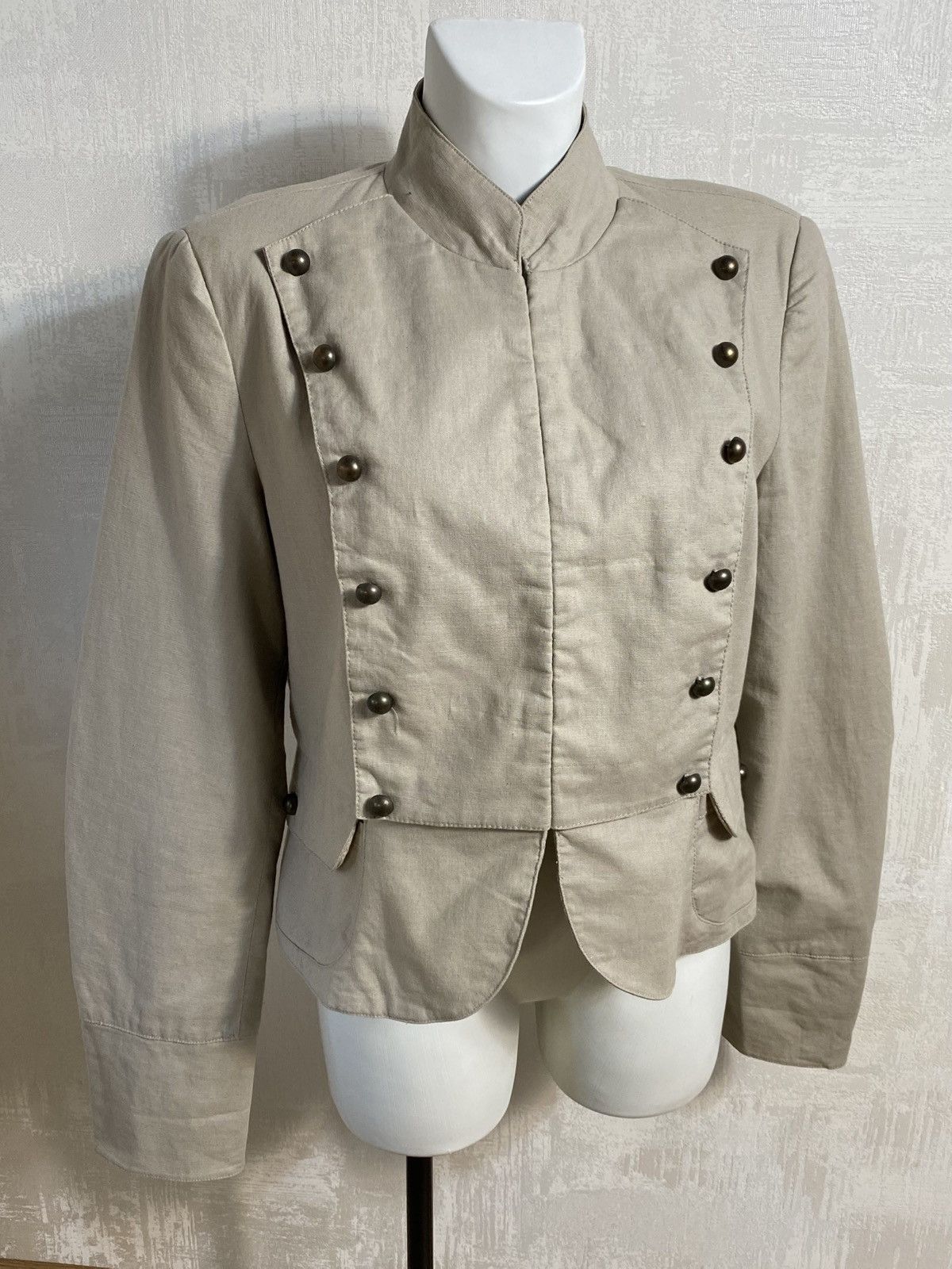 Japanese Brand Linen Napoleon Military Jacket Hussar Officer Blazer Beige Size XL / US 12-14 / IT 48-50 - 2 Thumbnail