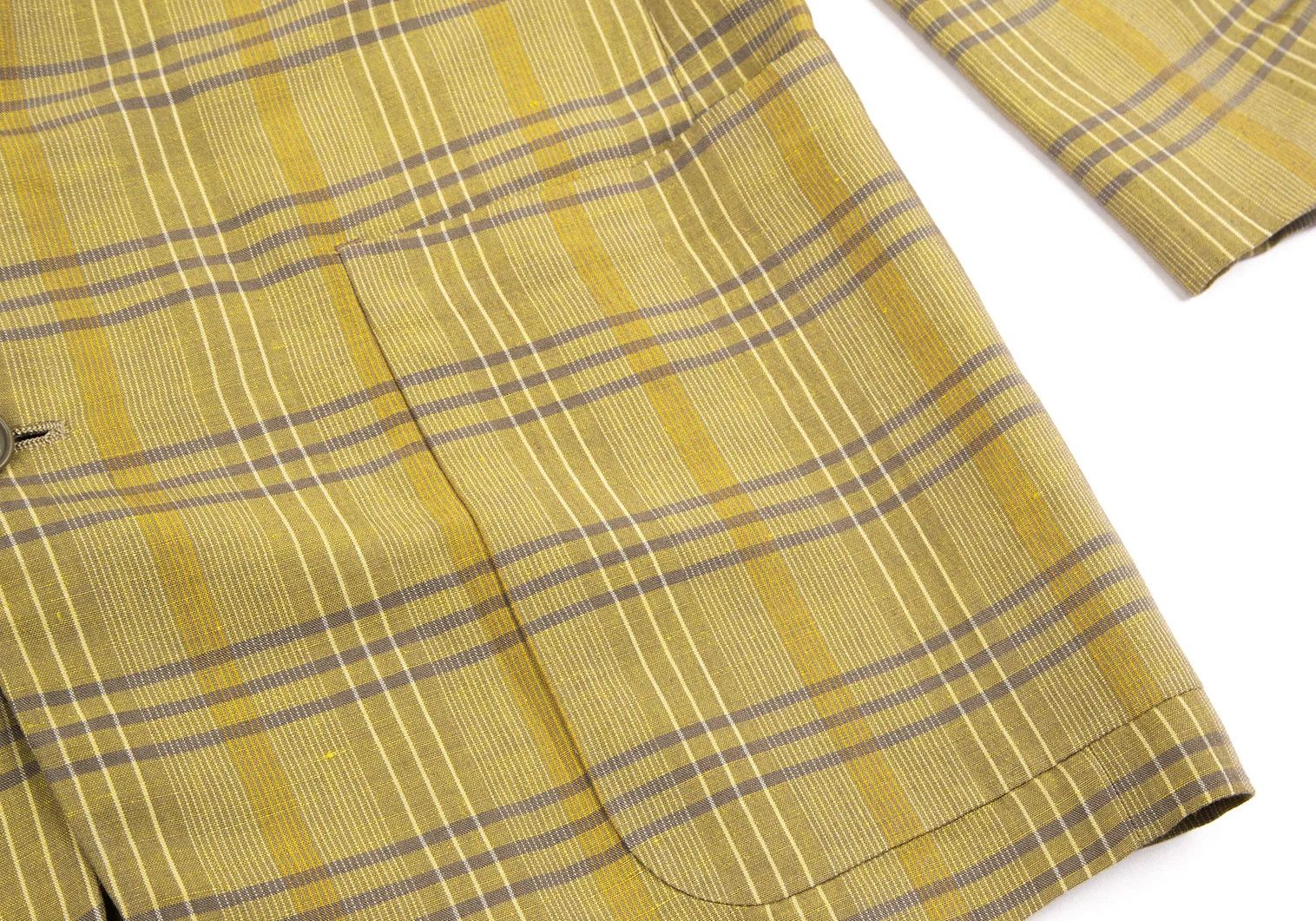 Linen Blend Check Jacket in Light Green Size L