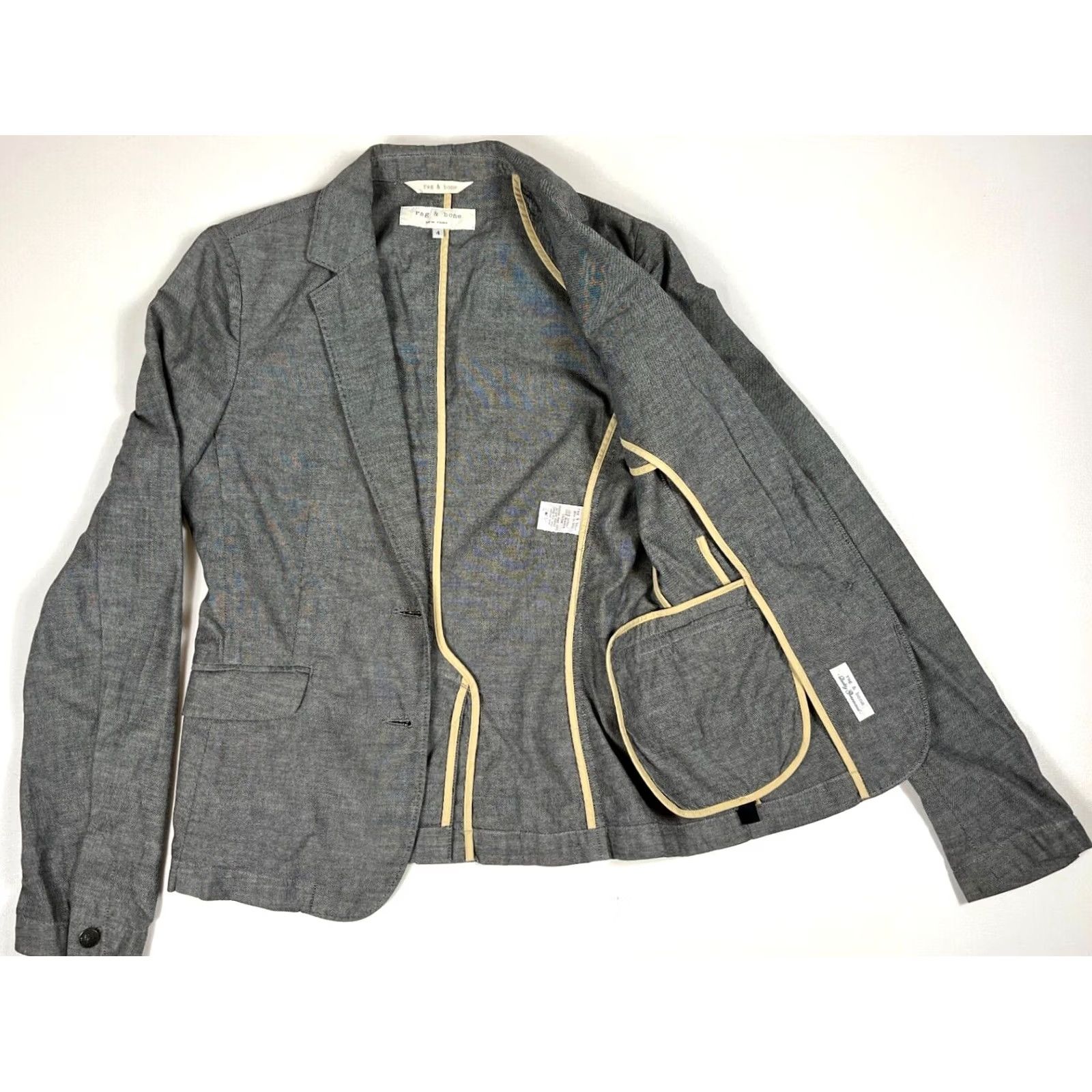 Rag & Bone VINTAGE rag & bone Blazer Jacket Women’s 4 Gray Cotton Button Long Sleeve Mid-Length Casual, Business, City, Classic, Designer Womens Size S / US 4 / IT 40 - 2 Thumbnail