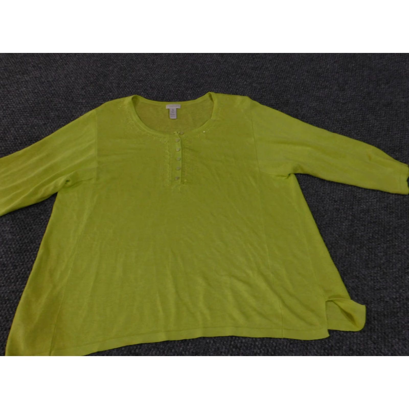 Vintage Chico's Sweater Womens 3 Green Linen Viscose Sequin Button Lightweight Top 3/4 Sleeve Scoop Neck Knitting Knit Size XS / US 0-2 / IT 36-38 - 4 Thumbnail