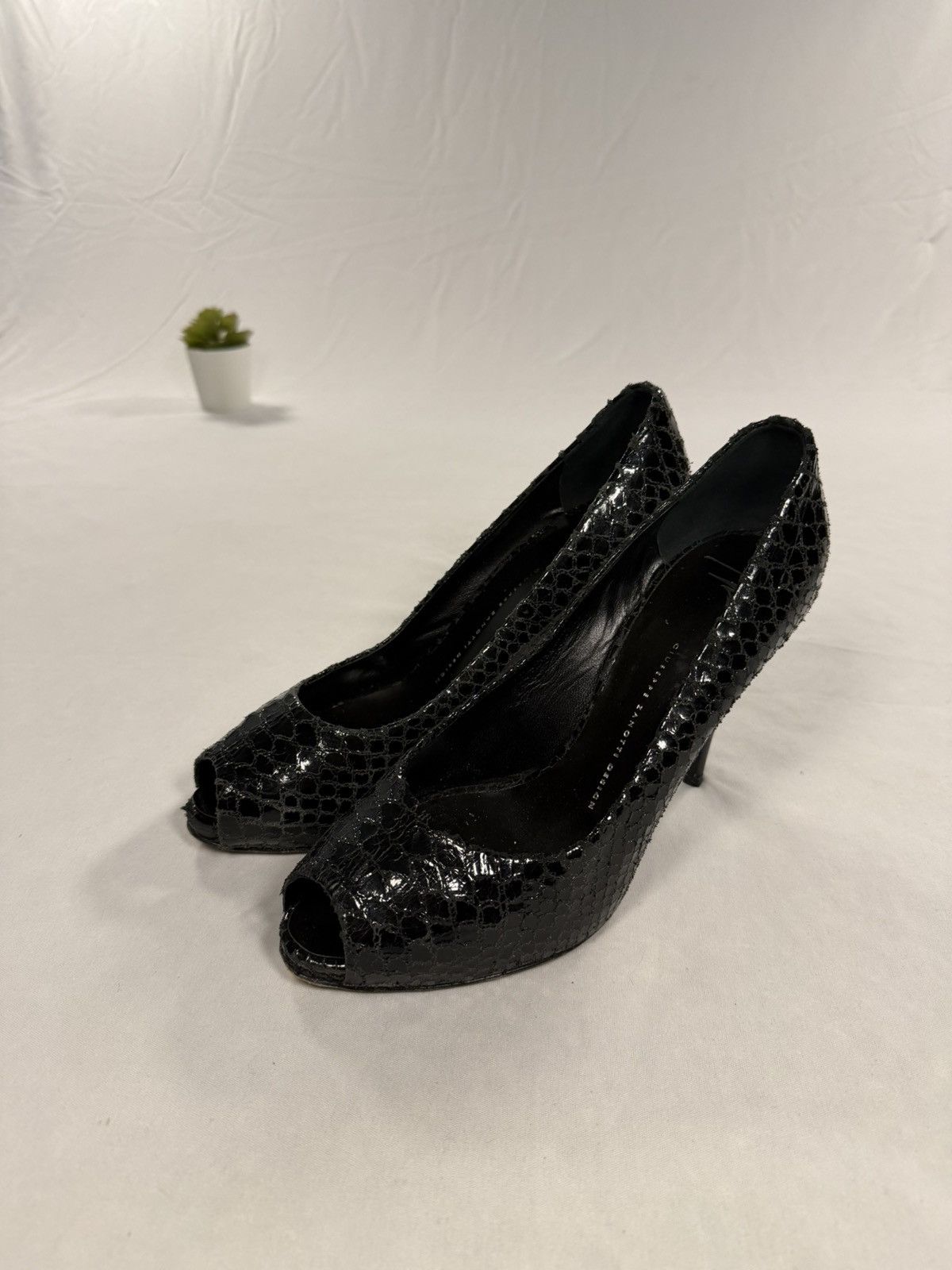 Giuseppe Zanotti Giuseppe Zanotti Black Snake Print Peep Toe Heels Size 40 EU Size US 9.5 / IT 39.5 - 1 Thumbnail
