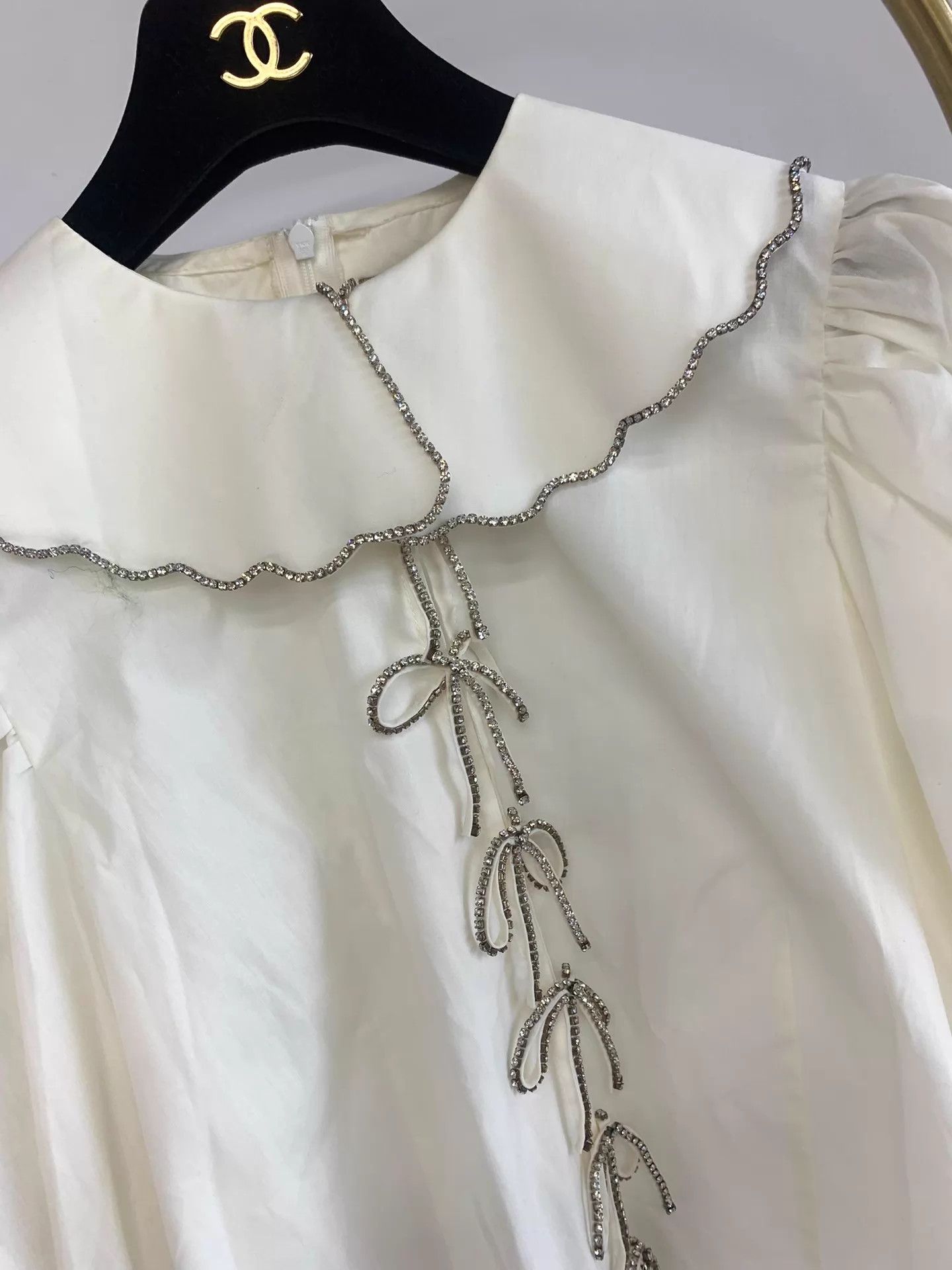Other Anouki White Shirt Doll Collar Crystal Bow L New Size L / US 10 / IT 46 - 2 Thumbnail