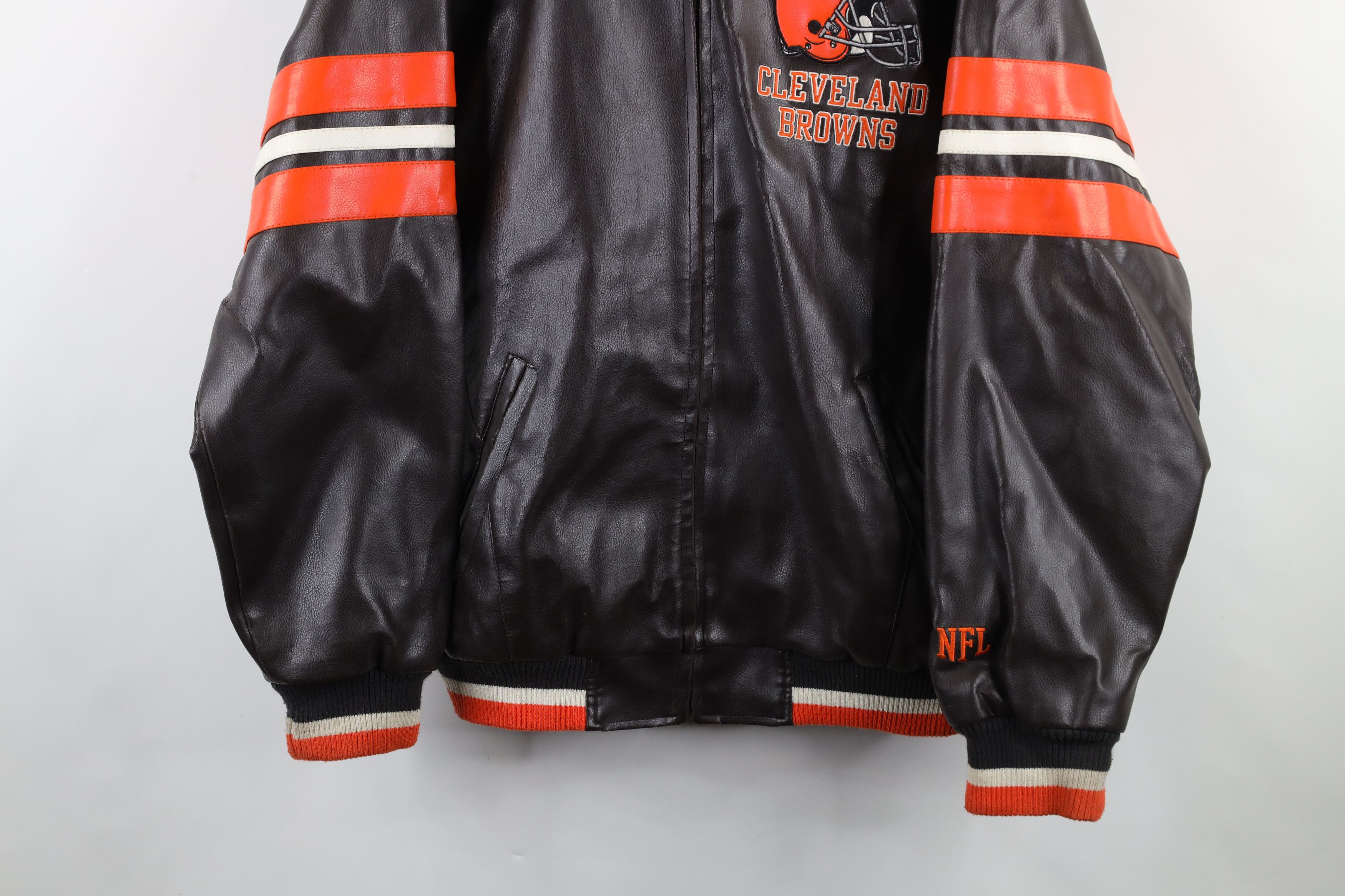 Vintage Vintage 90s Y2K Leather Cleveland Browns Football Jacket Size US L / EU 52-54 / 3 - 3 Thumbnail