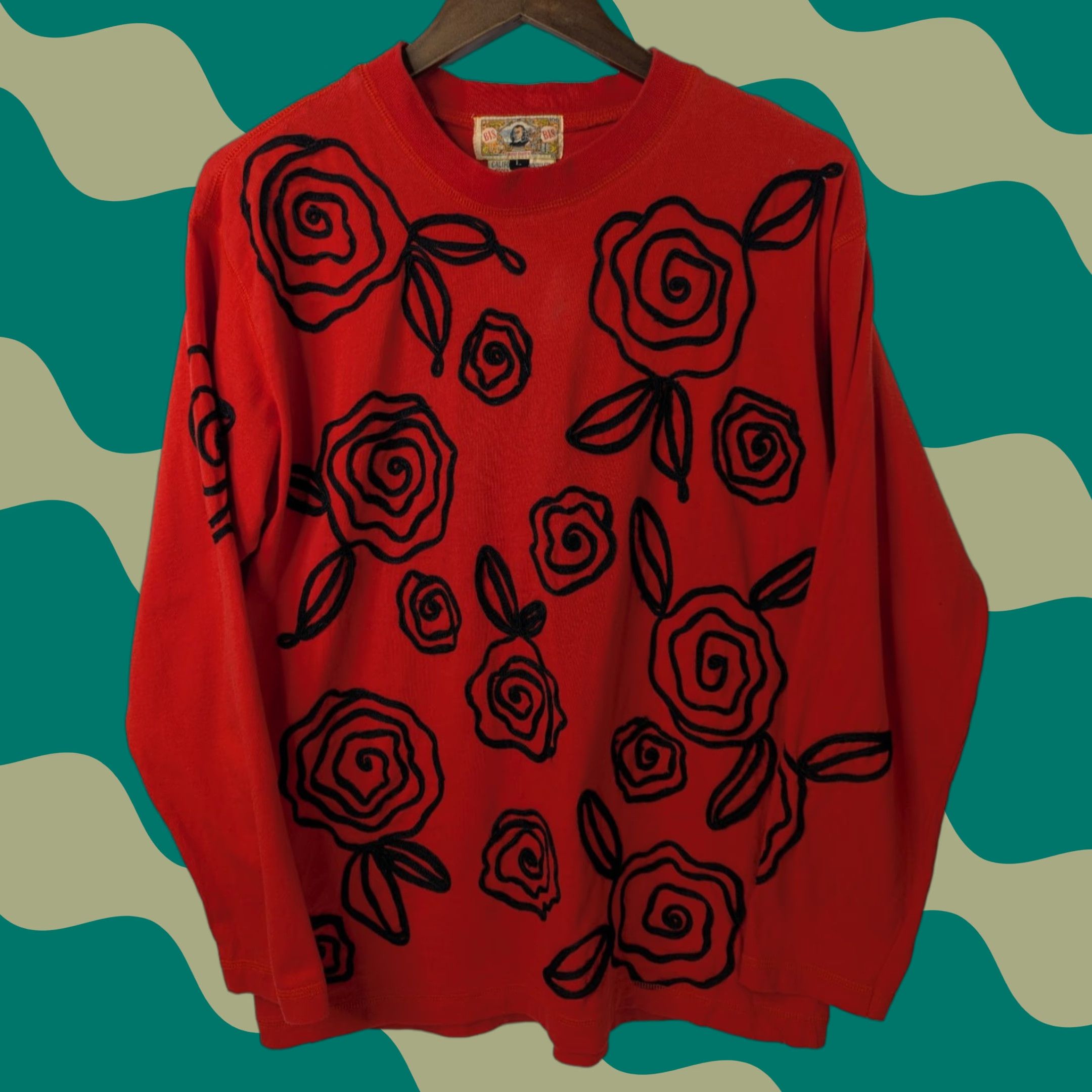 Vintage VTG Gene Ewing Sweater Shirt Womens L Red Embroidered Floral 90s Retro College Knit Cotton Long Sleeve Crew Neck Pullover Vintage Size L / US 10 / IT 46 - 1 Thumbnail
