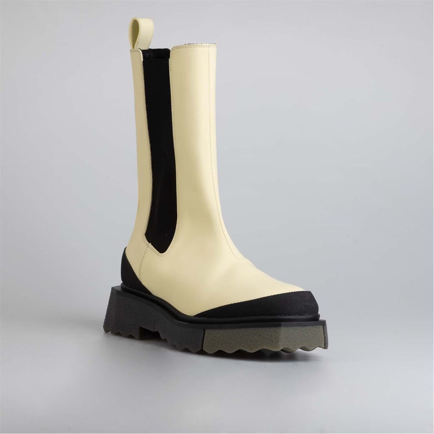 Off-White o1g2r1mq0125 Calf Sponge Chelsea Boots in Cream & Black Size US 9.5 / IT 39.5 - 2 Thumbnail