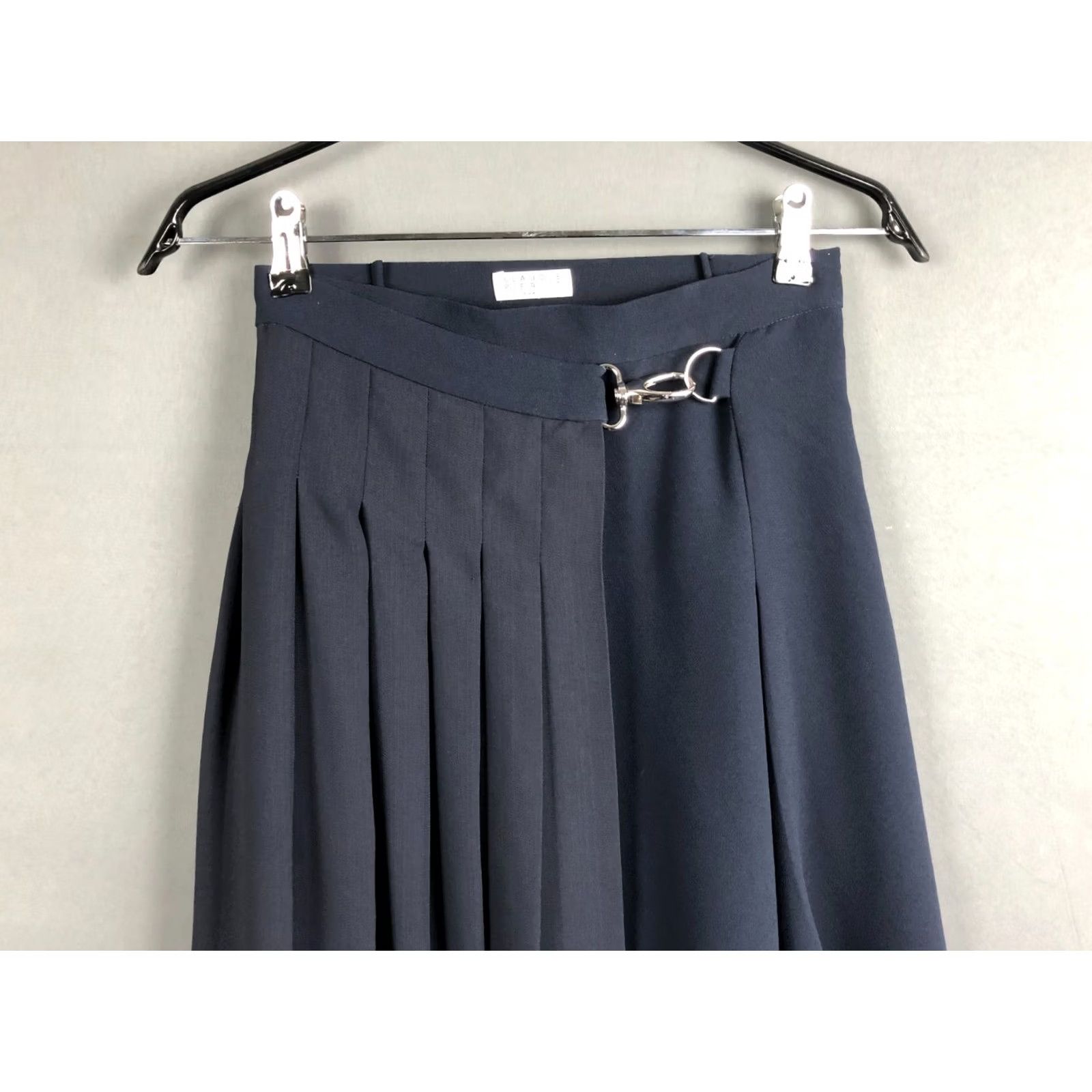 Vintage CLAUDIE PIERLOT Women’s Pleated Mini Skirt Size 36 Deep Navy Blue Polyester Blend Buckle Side Zip Short, Theme Classic, 36, Blue, Skirt, Women Size 25" / US 0 / IT 36 - 4 Thumbnail