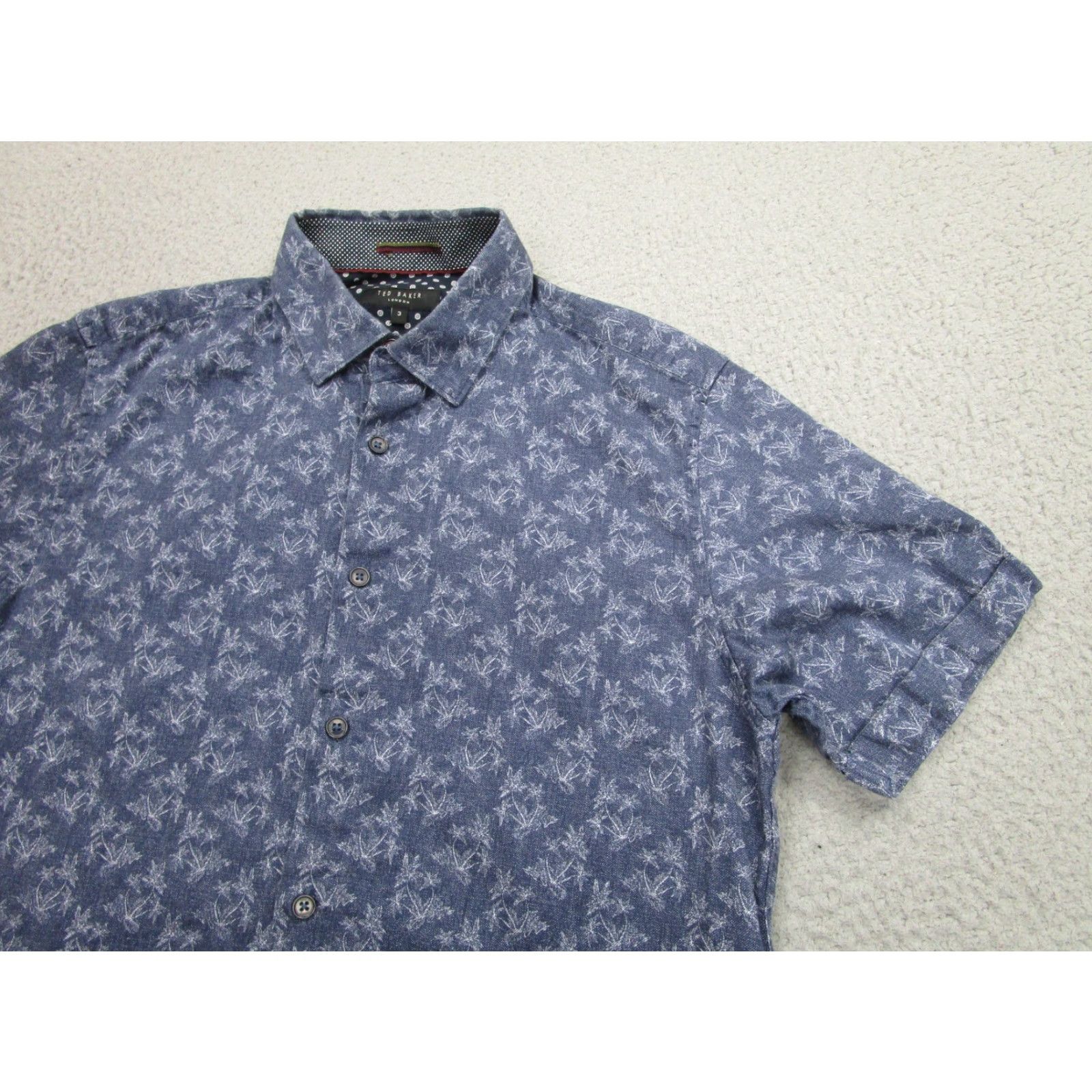 Ted Baker Ted Baker Shirt Mens Medium Blue Chambray Floral Print Short Sleeve Button Front Size US M / EU 48-50 / 2 - 2 Thumbnail