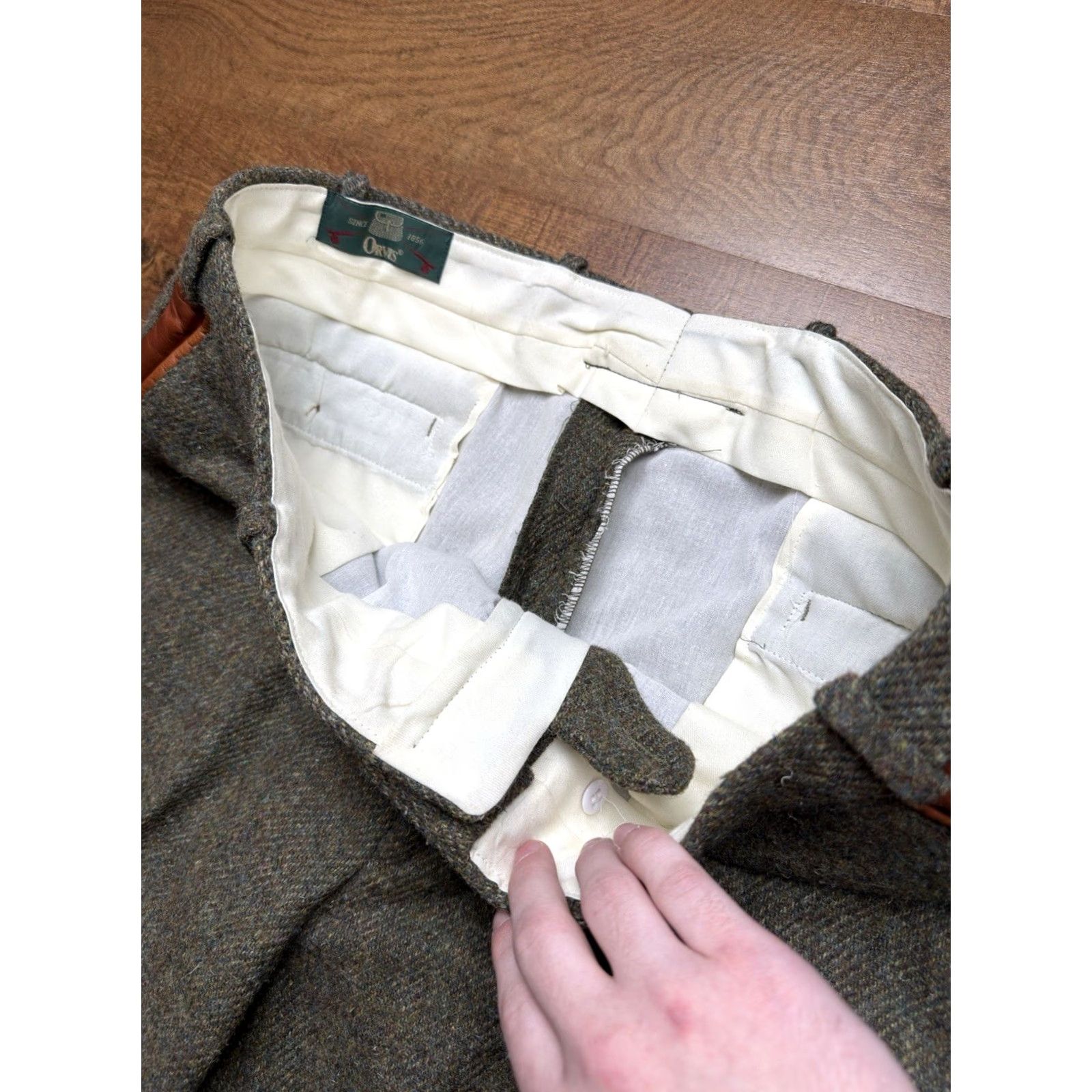Orvis VINTAGE Orvis Mens Pants 38x29.5 Suede Trim Cuffed Wool Tweed Green 90s Chino Regular Mens Size US 38 / EU 54 - 6 Thumbnail