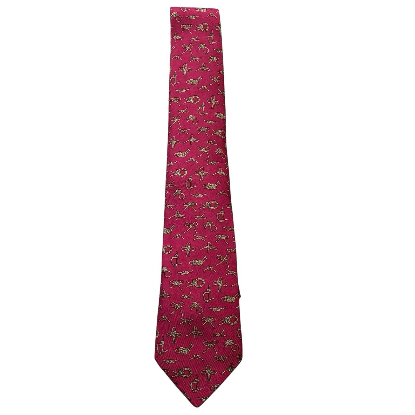 Hermes 90s Hermès Silk Tie Raspberry Pink Nautical Rope Knot Print Size ONE SIZE - 1 Thumbnail