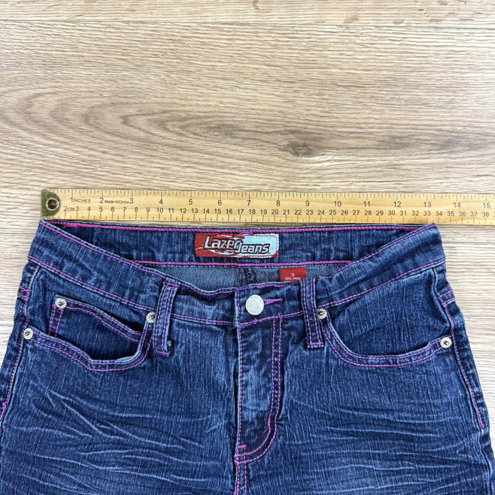 Vintage Lazer Jeans Flared Jeans Women Juniors Size 5 Pink Stretch Dark Wash 28in Inseam Womens Size 27" / US 4 / IT 40 - 3 Thumbnail