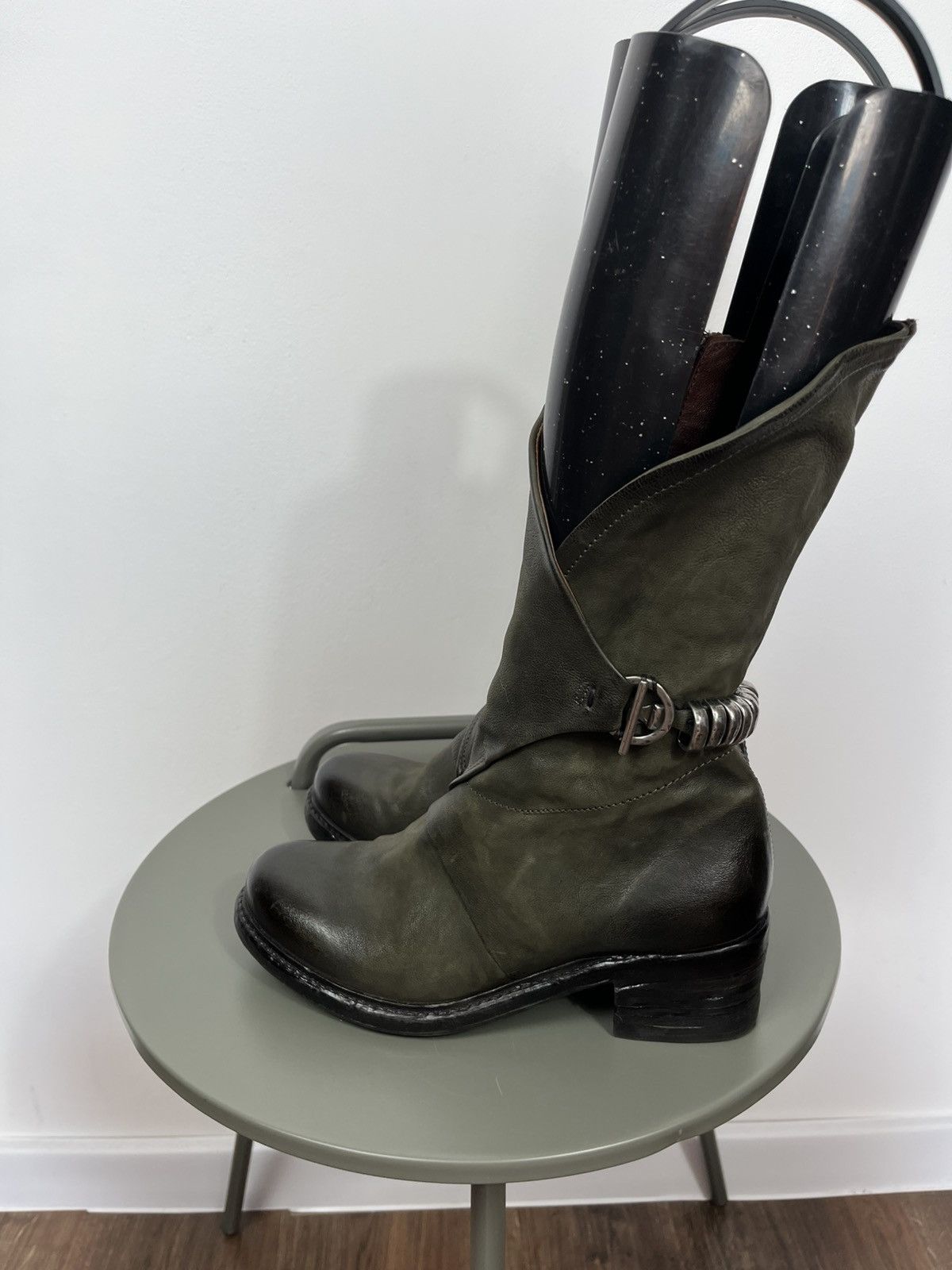 A.S.98 A.S.98 Leather Boots Green Women EU 38 Biker Buckle Zip Size US 7 / IT 37 - 8 Thumbnail
