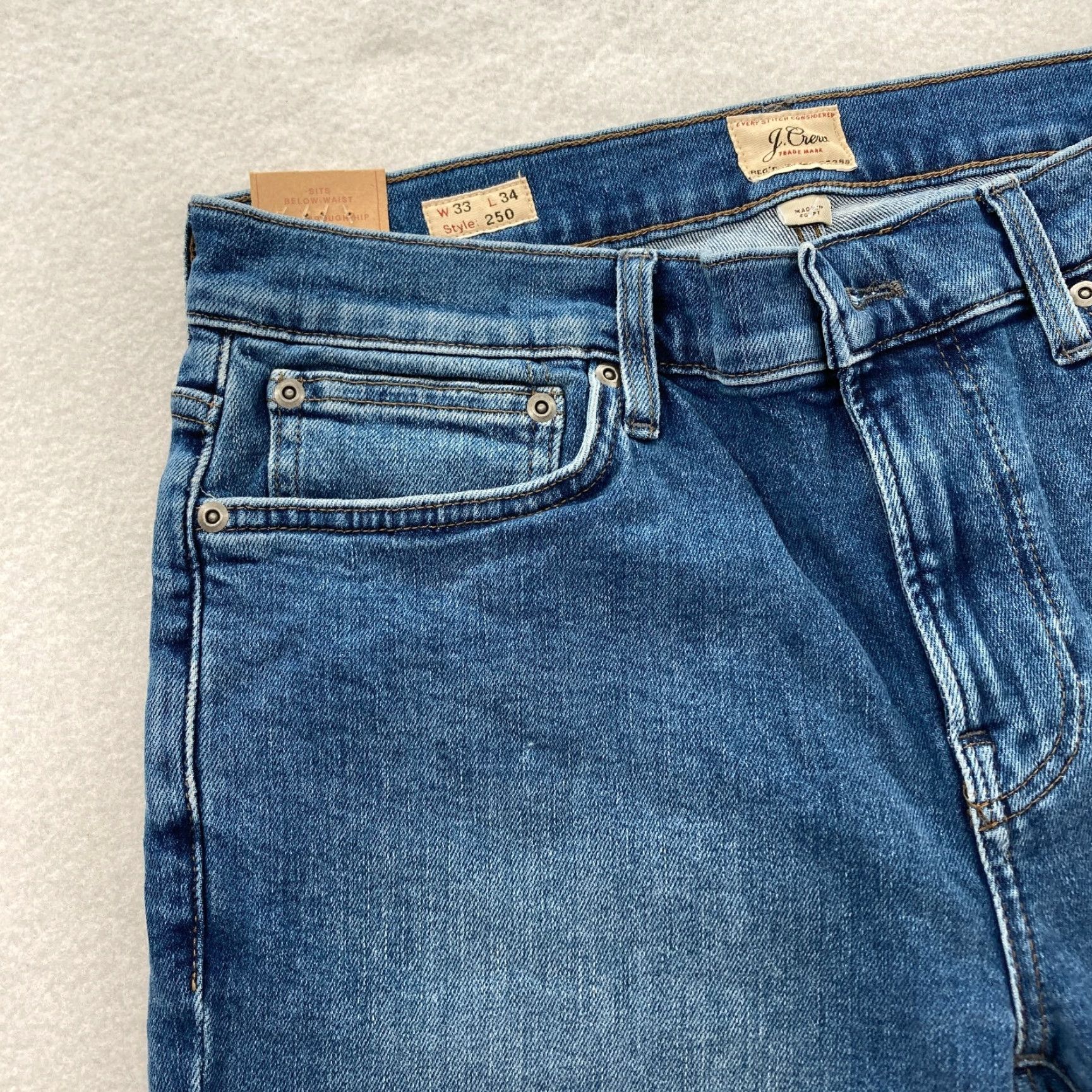 J.Crew J.CREW 250 Jeans Mens 33x34 Slim Fit Tapered Blue Denim Preppy Read Size US 33 - 3 Thumbnail
