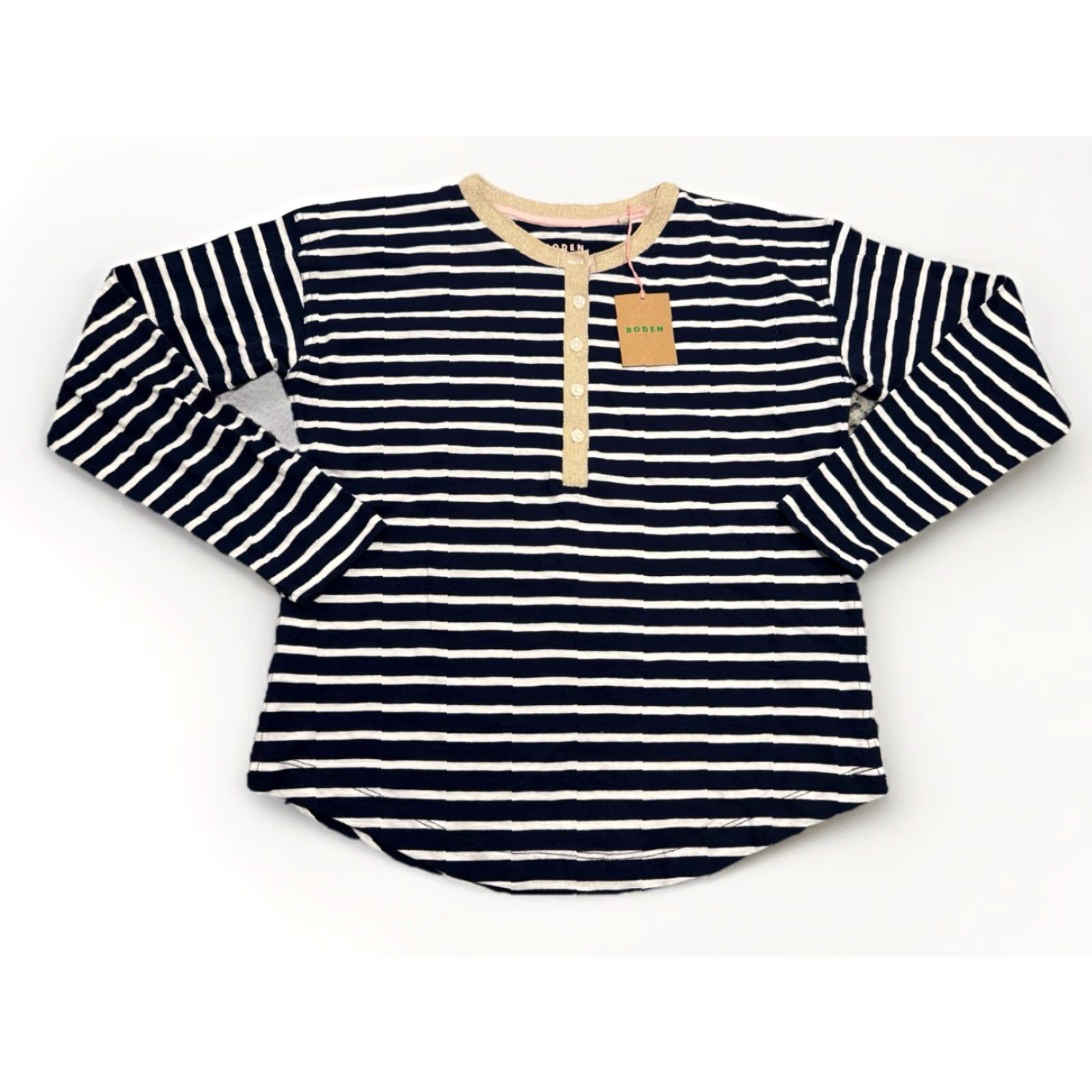 Boden NWT Boden Stripe Metallic Trim Henley Top Size 2 Size XS / US 0-2 / IT 36-38 - 2 Thumbnail